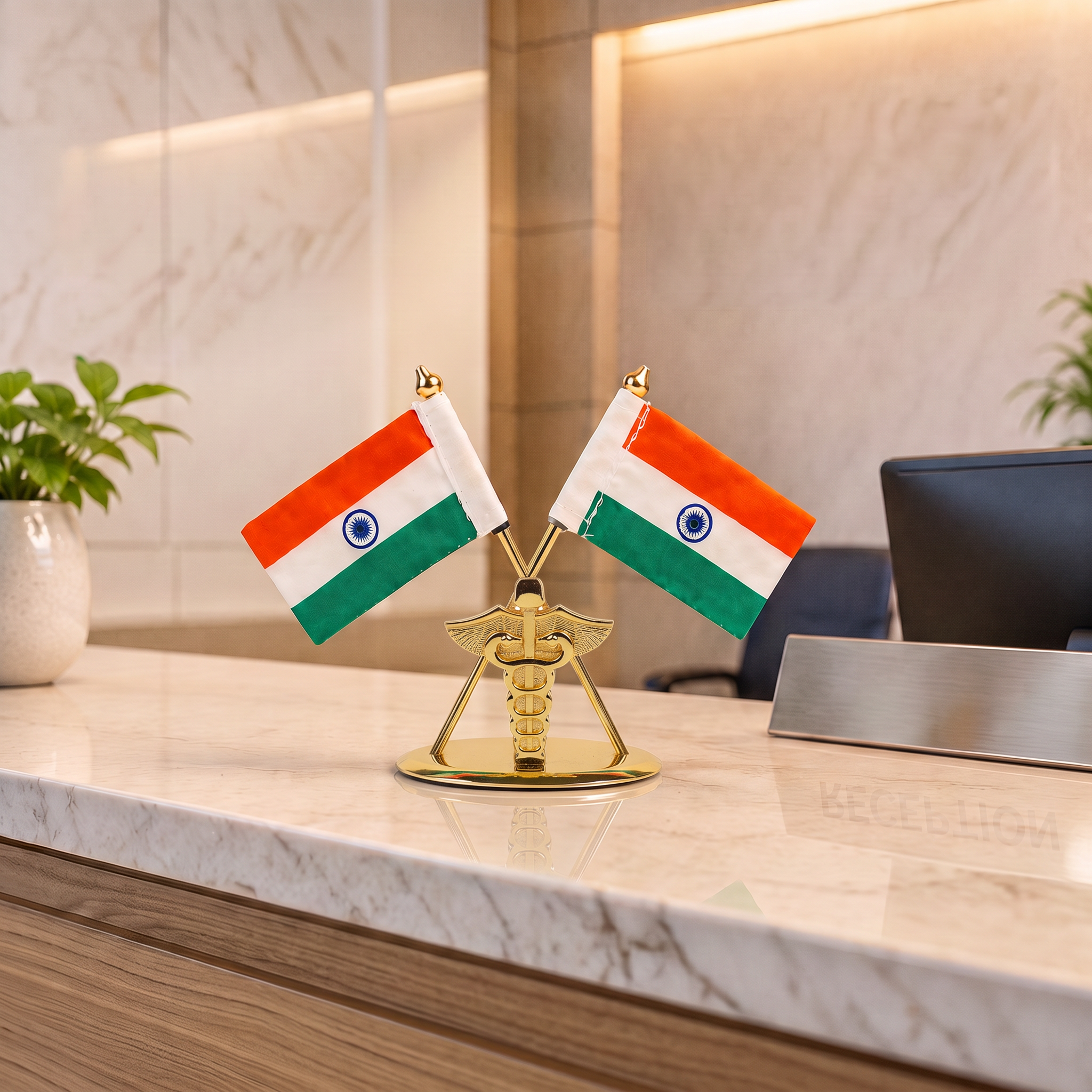 HindCraft Indian National Flag Table Top Showpiece | Double Tiranga Desk Decor for Office, Home & Reception