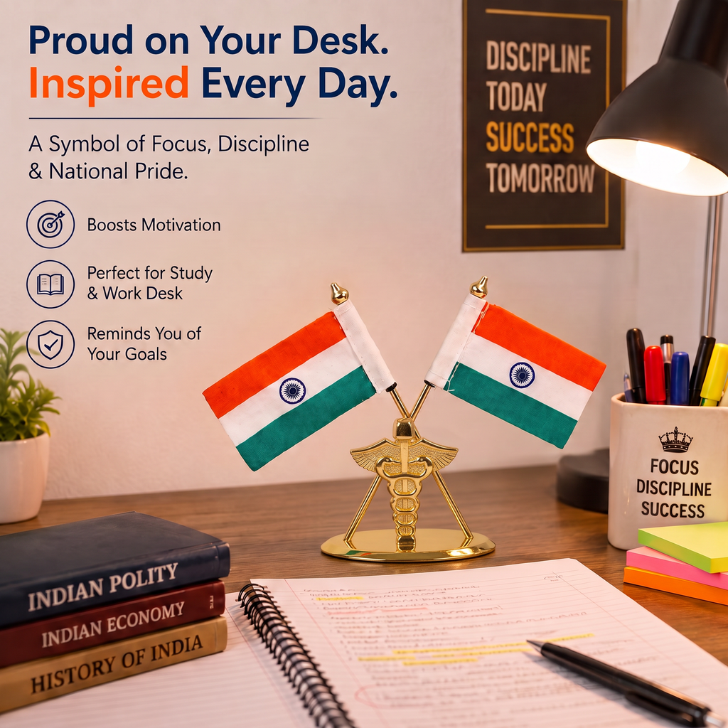 HindCraft Indian National Flag Table Top Showpiece | Double Tiranga Desk Decor for Office, Home & Reception