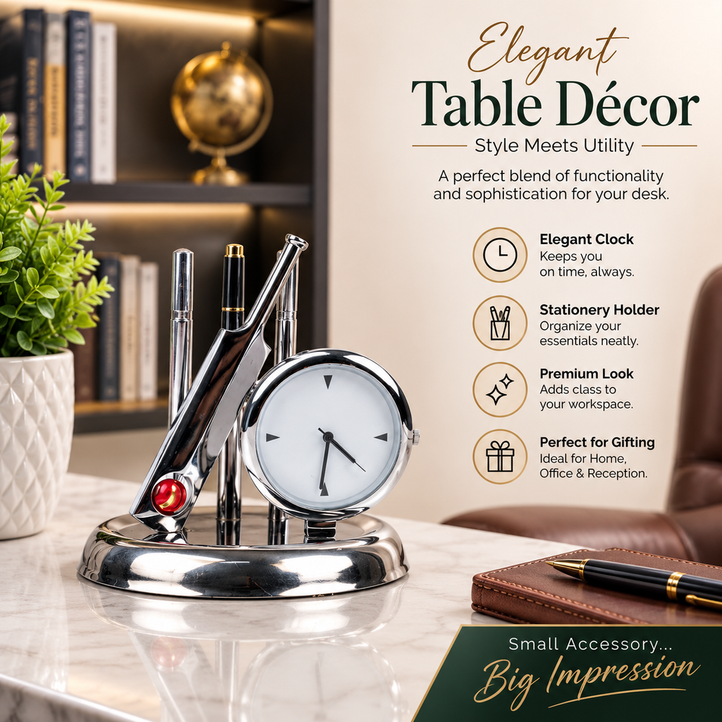 HindCraft Cricket Bat & Ball Analog Clock Showpiece | Sports Table Decor for Home, Office & Cricket Lovers