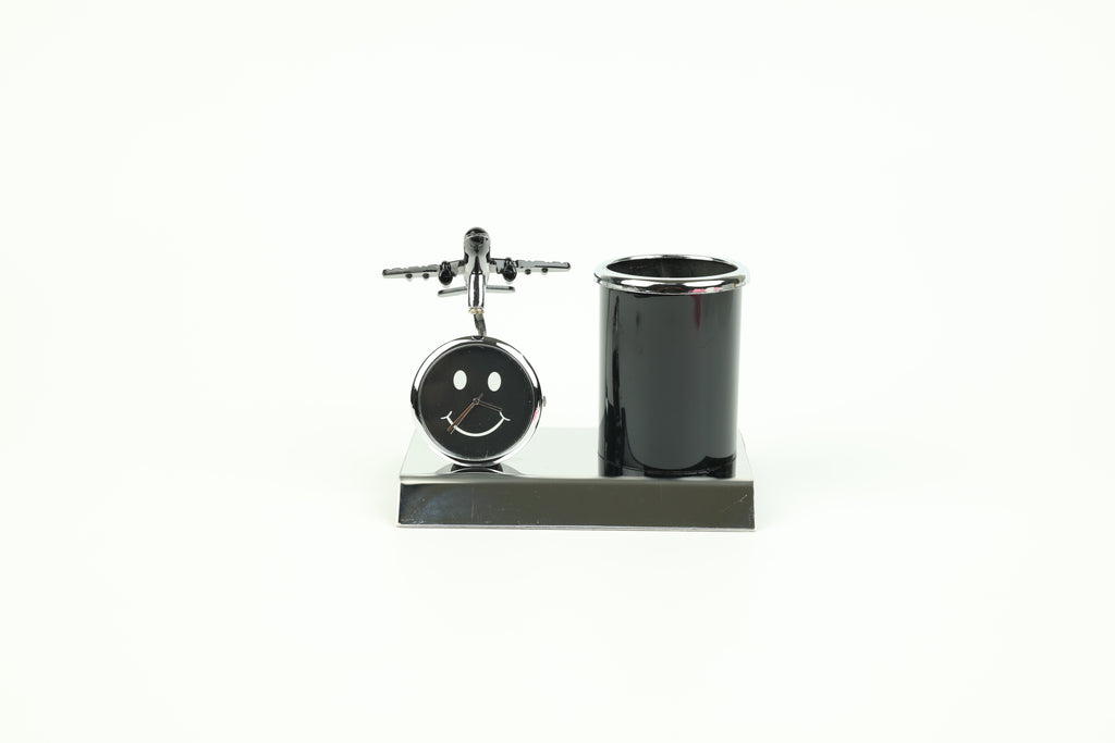 HindCraft Airplane Desk Clock with Pen Holder for Office Table Decor