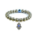 HindCraft Pyrite Evil Eye Bracelet with Hamsa Charm for Protection Gift