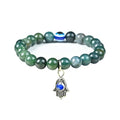 HindCraft Moss Agate Evil Eye Bracelet with Hamsa Charm for Style