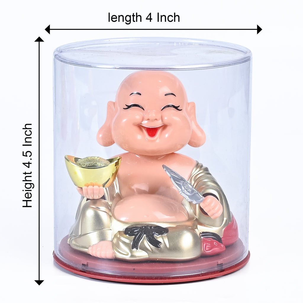 HindCraft Laughing Buddha Showpiece with Gold Ingot in Transparent Display Case