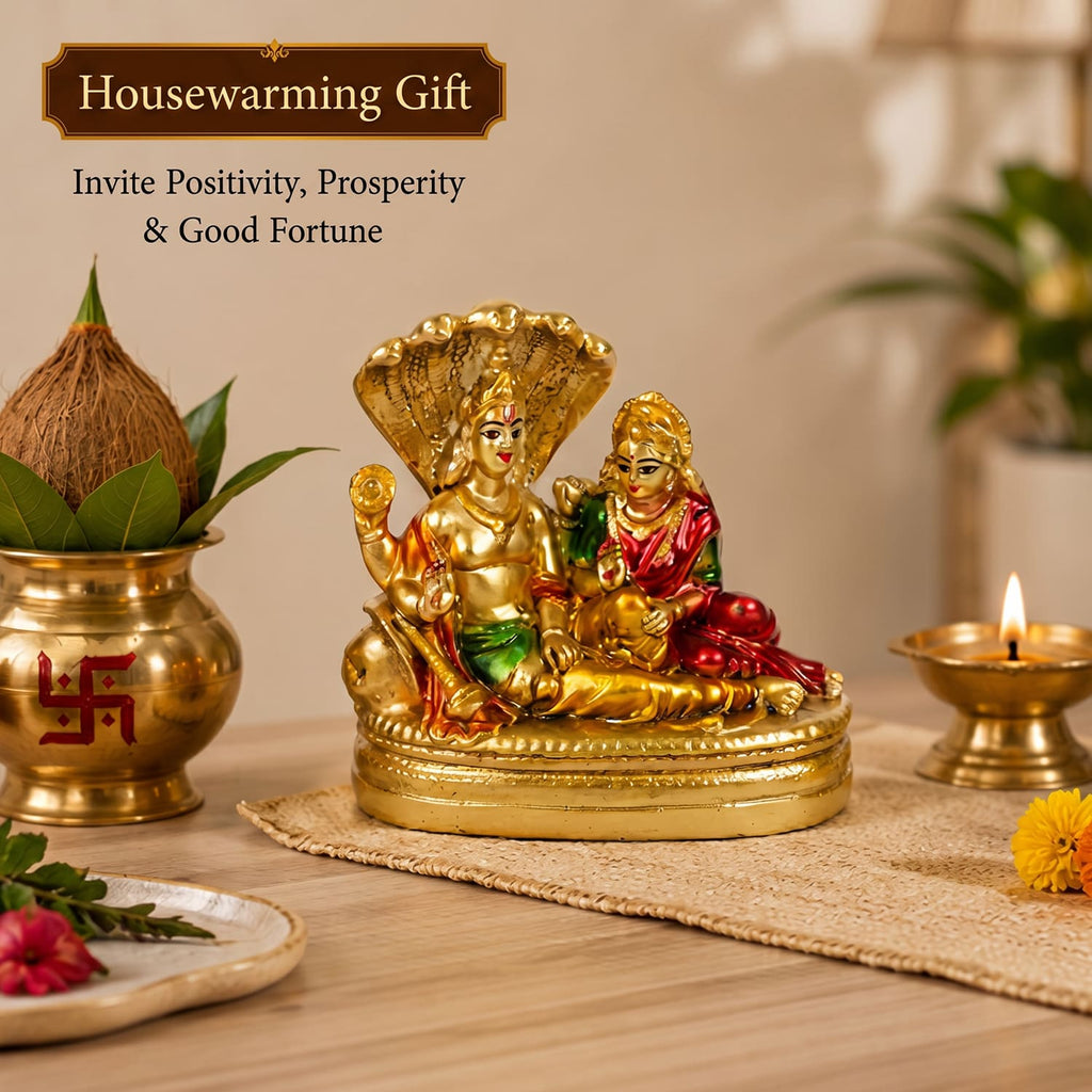 HindCraft Lakshmi Narayan Idol with Sheshnag | Lord Vishnu & Goddess Lakshmi Resin Statue for Home Temple & Pooja Decor