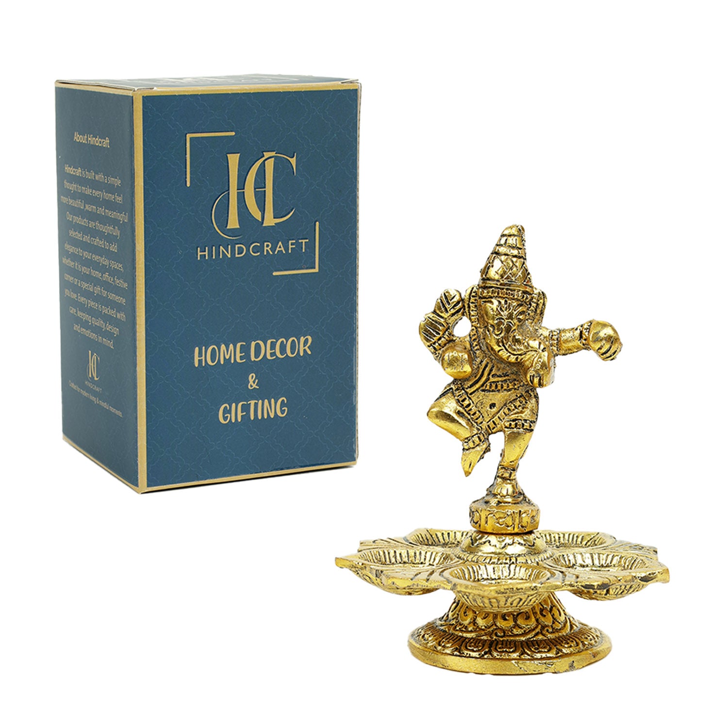 HindCraft Brass Dancing Ganesha Diya with 5 Oil Lamps | Traditional Brass Deepam for Home Temple, Pooja Room & Festive Décor