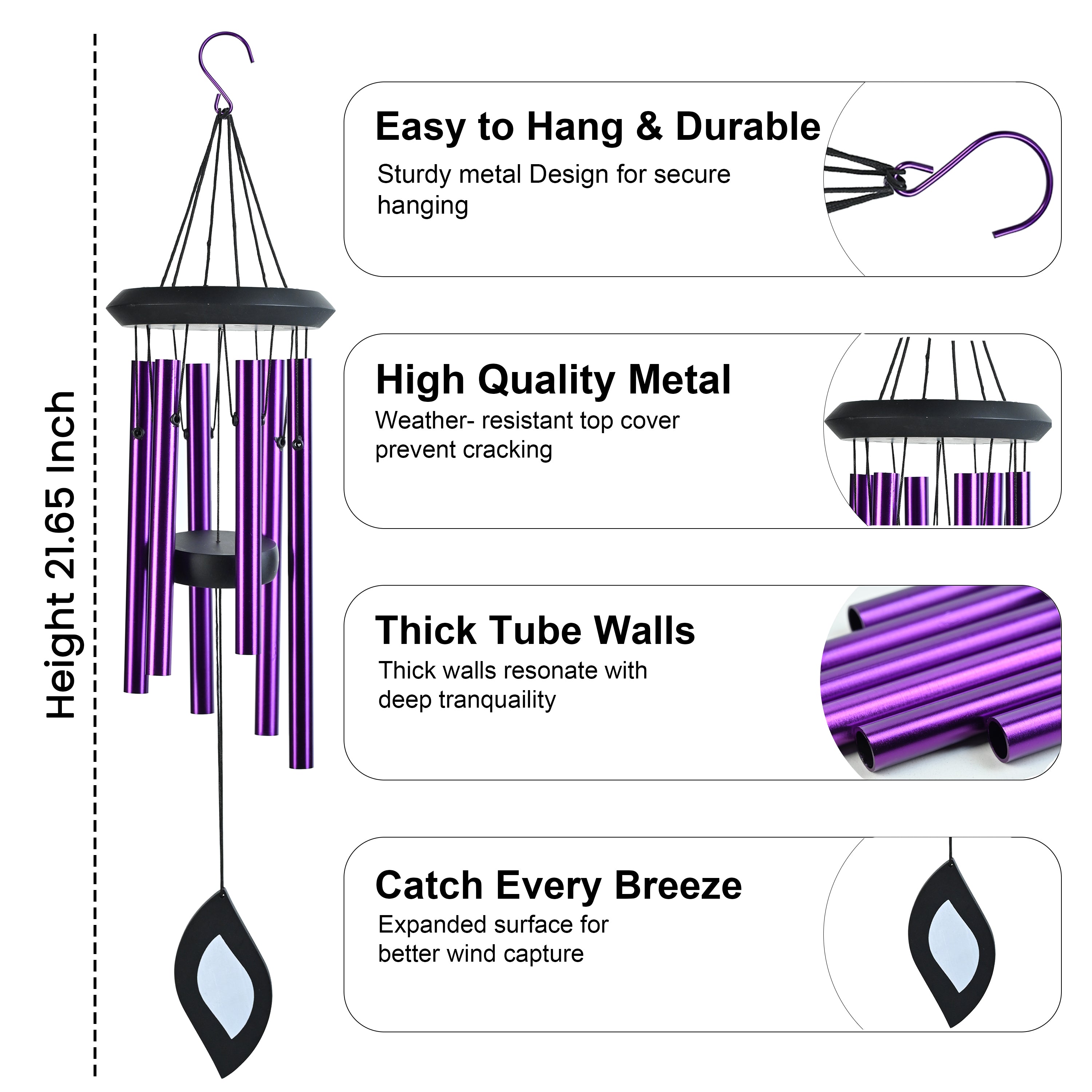 HindCraft Purple Metal Wind Chime for Home, Balcony & Garden Decor