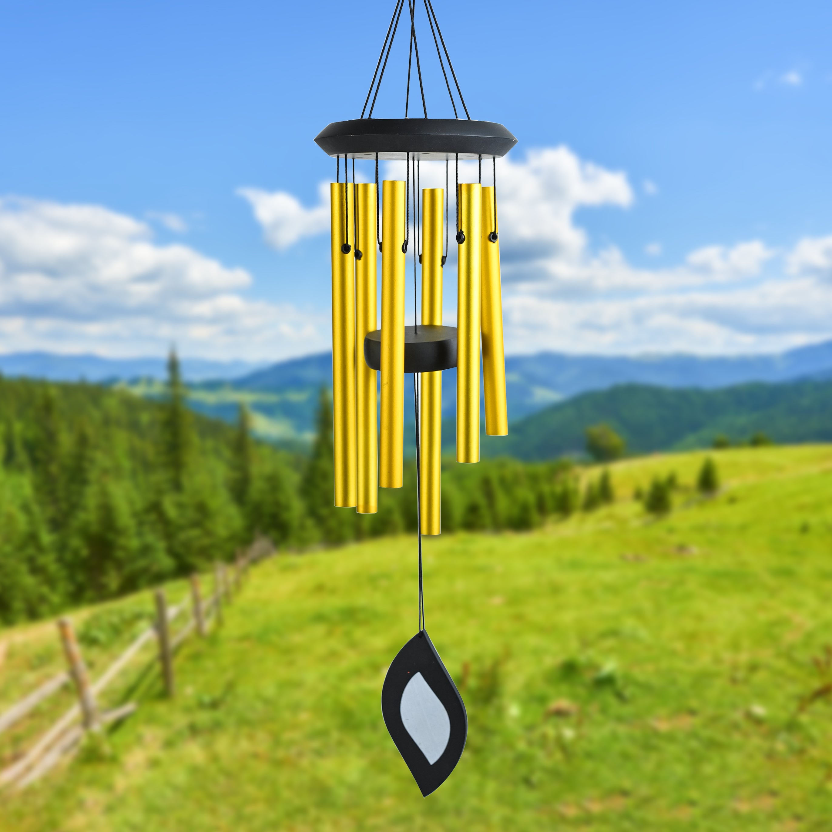 HindCraft Golden Metal Wind Chime – Hanging Wind Chime for Home, Balcony & Garden Decor