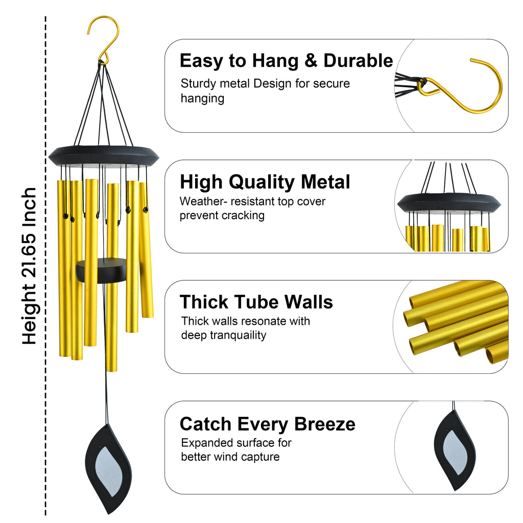 HindCraft Golden Metal Wind Chime – Hanging Wind Chime for Home, Balcony & Garden Decor