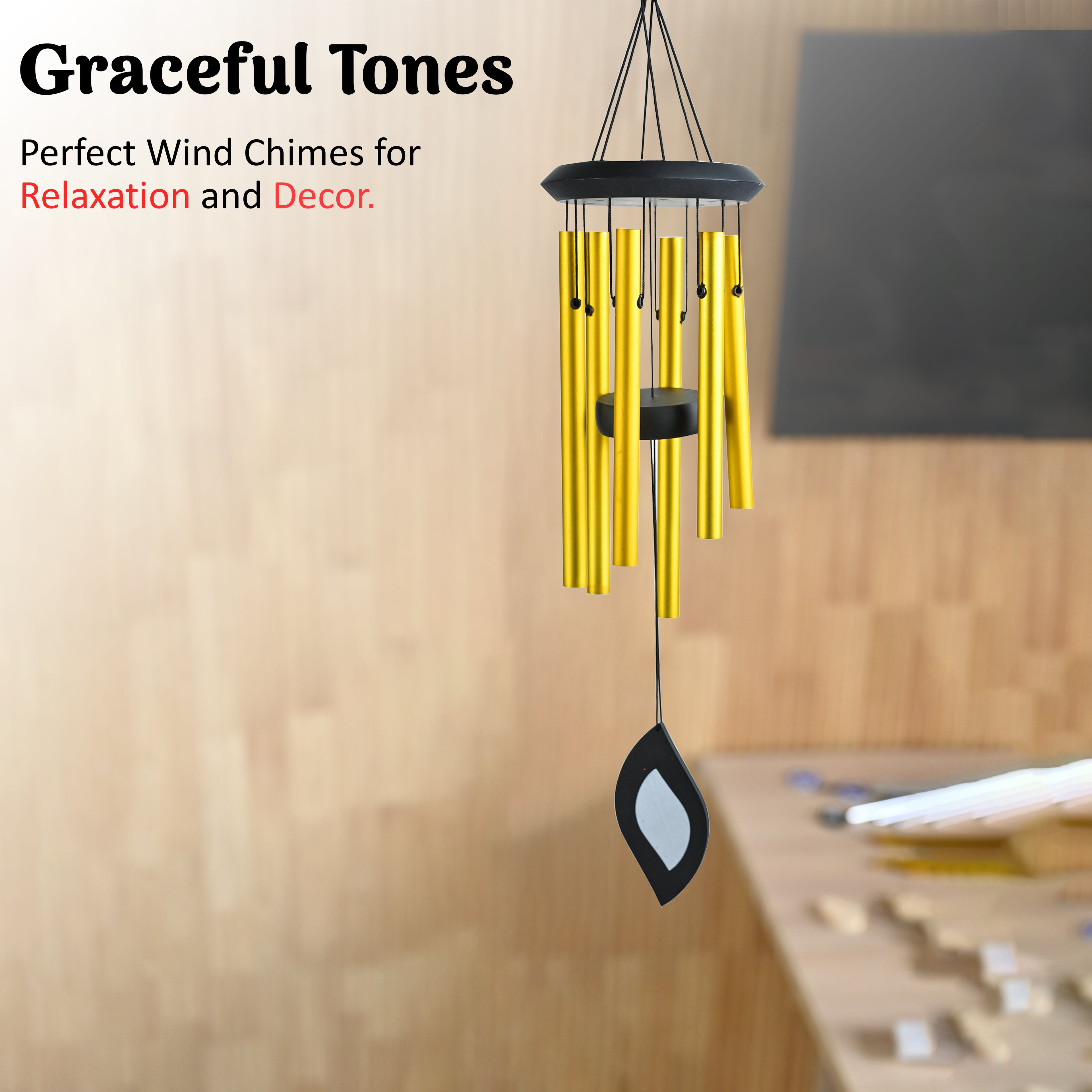 HindCraft Golden Metal Wind Chime – Hanging Wind Chime for Home, Balcony & Garden Decor