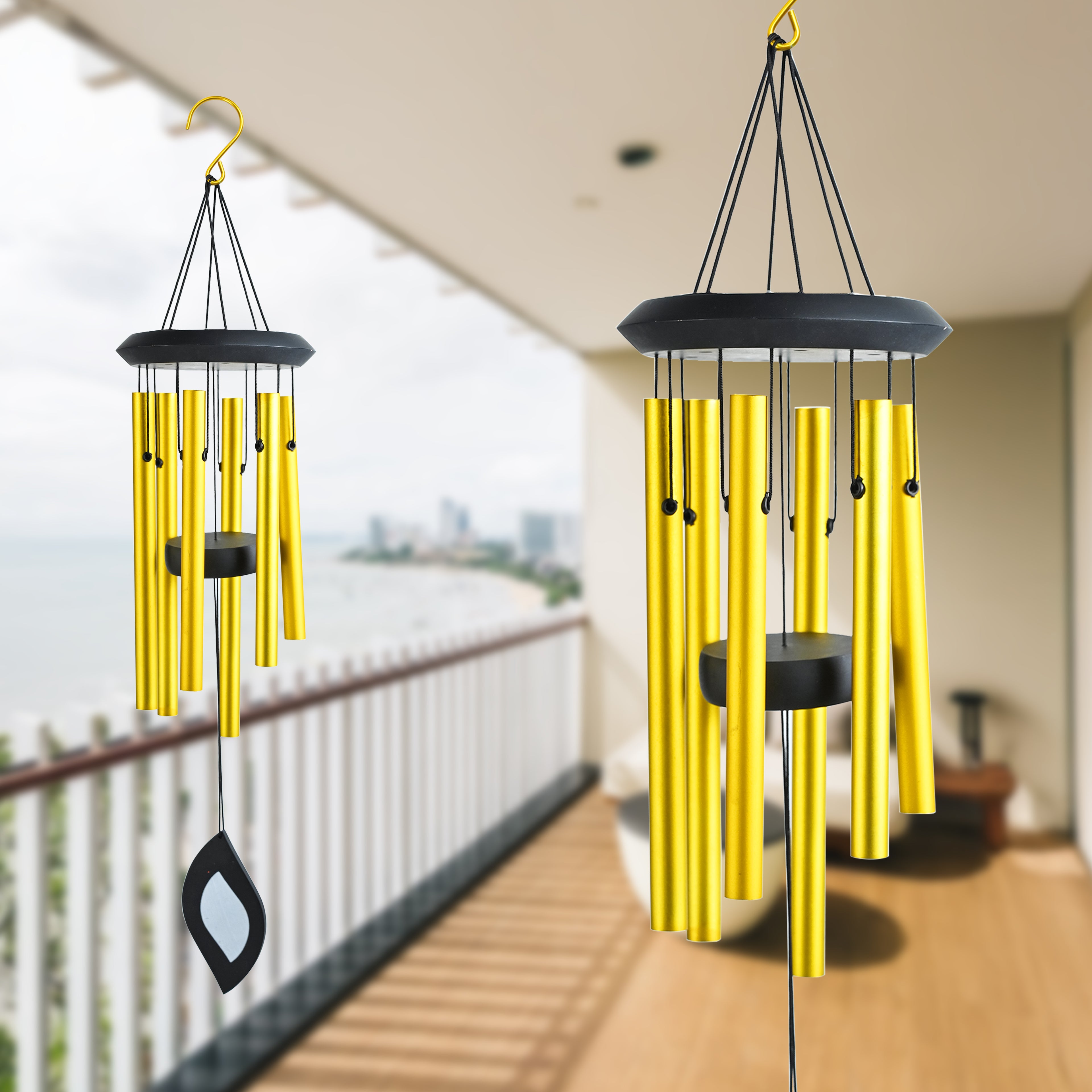 HindCraft Golden Metal Wind Chime – Hanging Wind Chime for Home, Balcony & Garden Decor