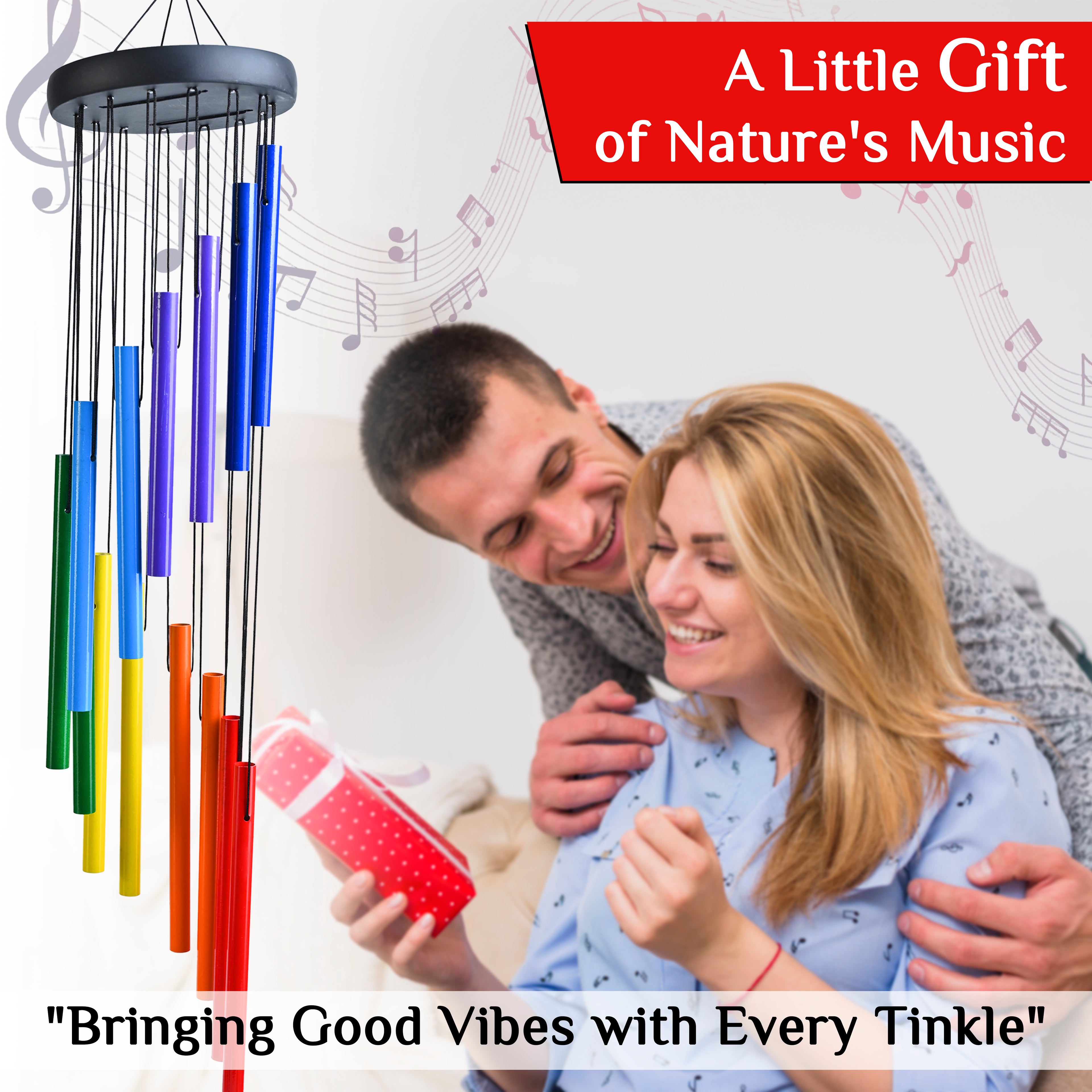 HindCraft Rainbow Metal Wind Chime – Colorful Hanging Wind Chime for Home, Balcony & Garden Decor