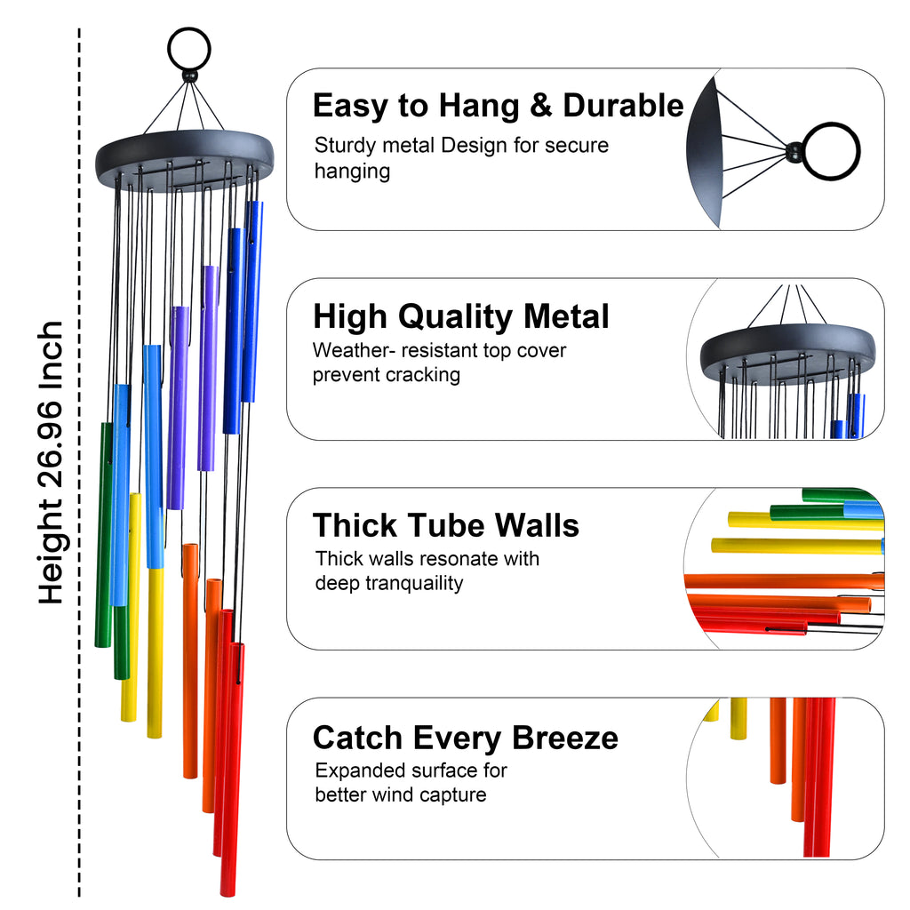 HindCraft Rainbow Metal Wind Chime – Colorful Hanging Wind Chime for Home, Balcony & Garden Decor