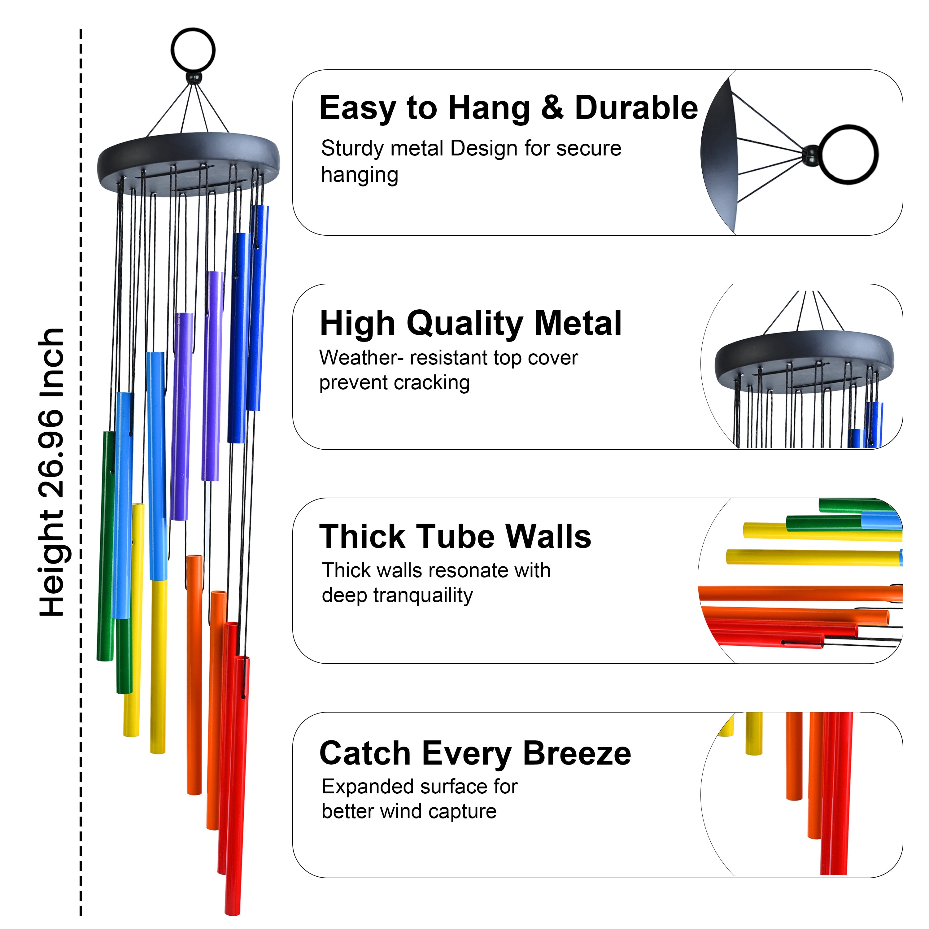 HindCraft Rainbow Metal Wind Chime – Colorful Hanging Wind Chime for Home, Balcony & Garden Decor