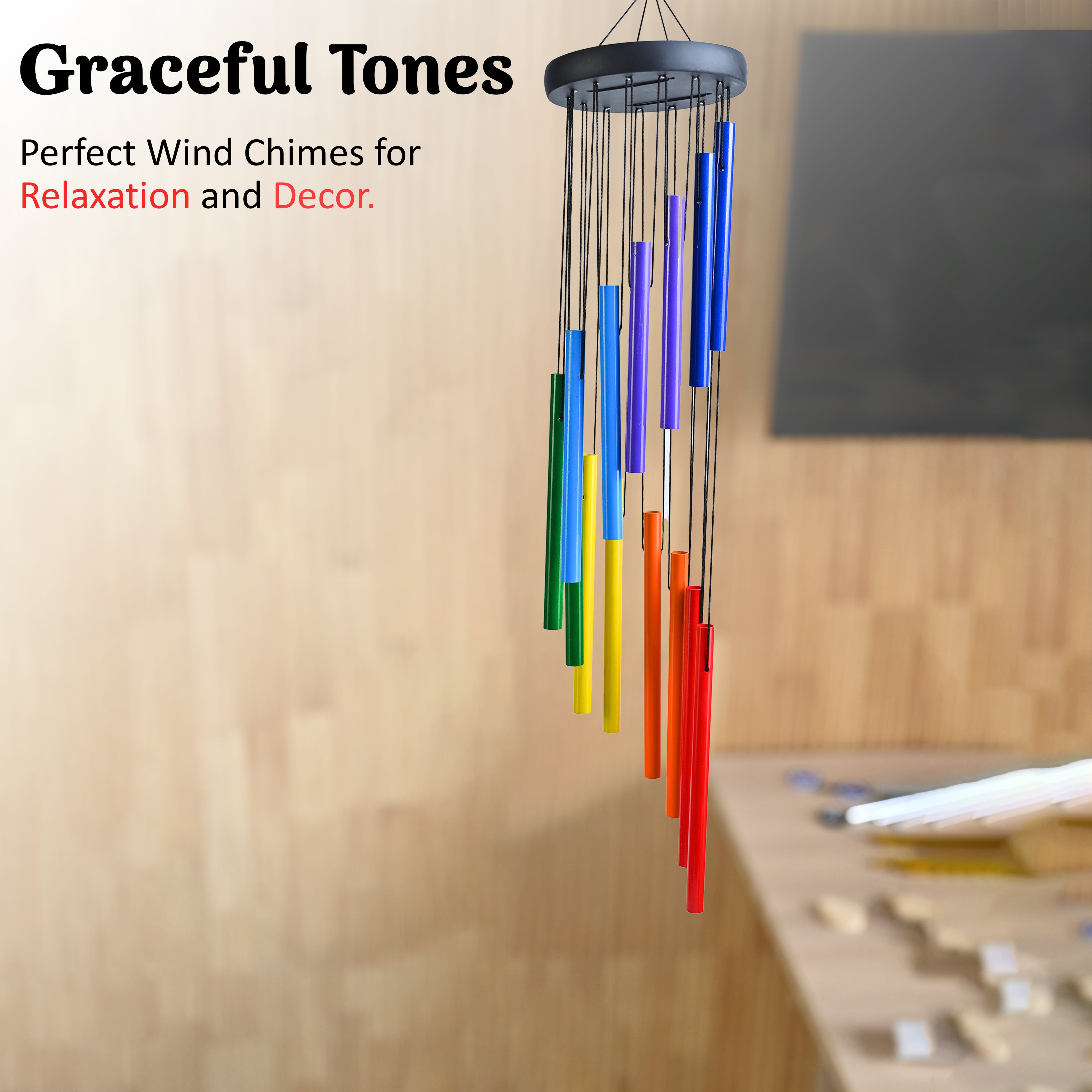 HindCraft Rainbow Metal Wind Chime – Colorful Hanging Wind Chime for Home, Balcony & Garden Decor