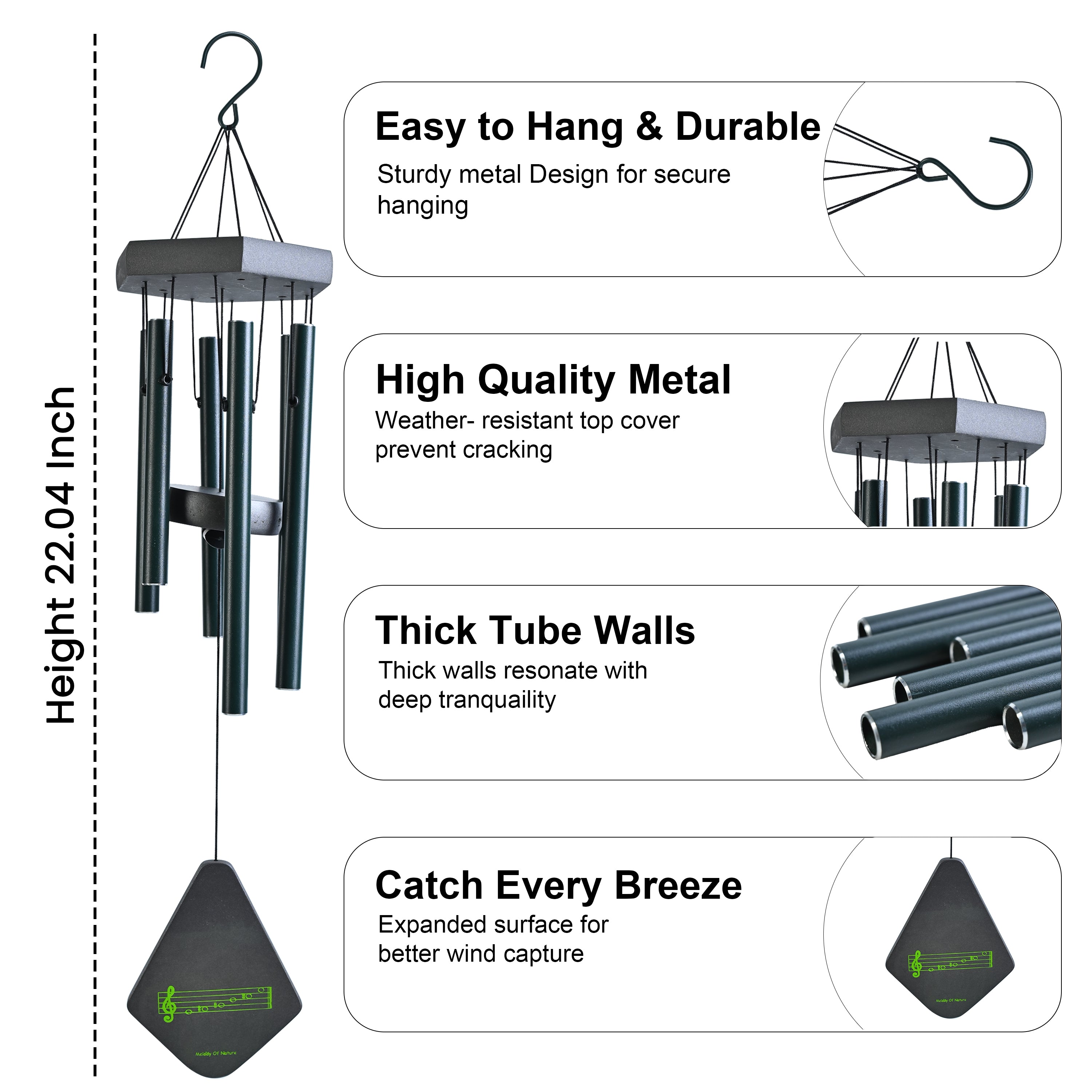HindCraft Black Metal Wind Chime for Home, Balcony & Garden Décor