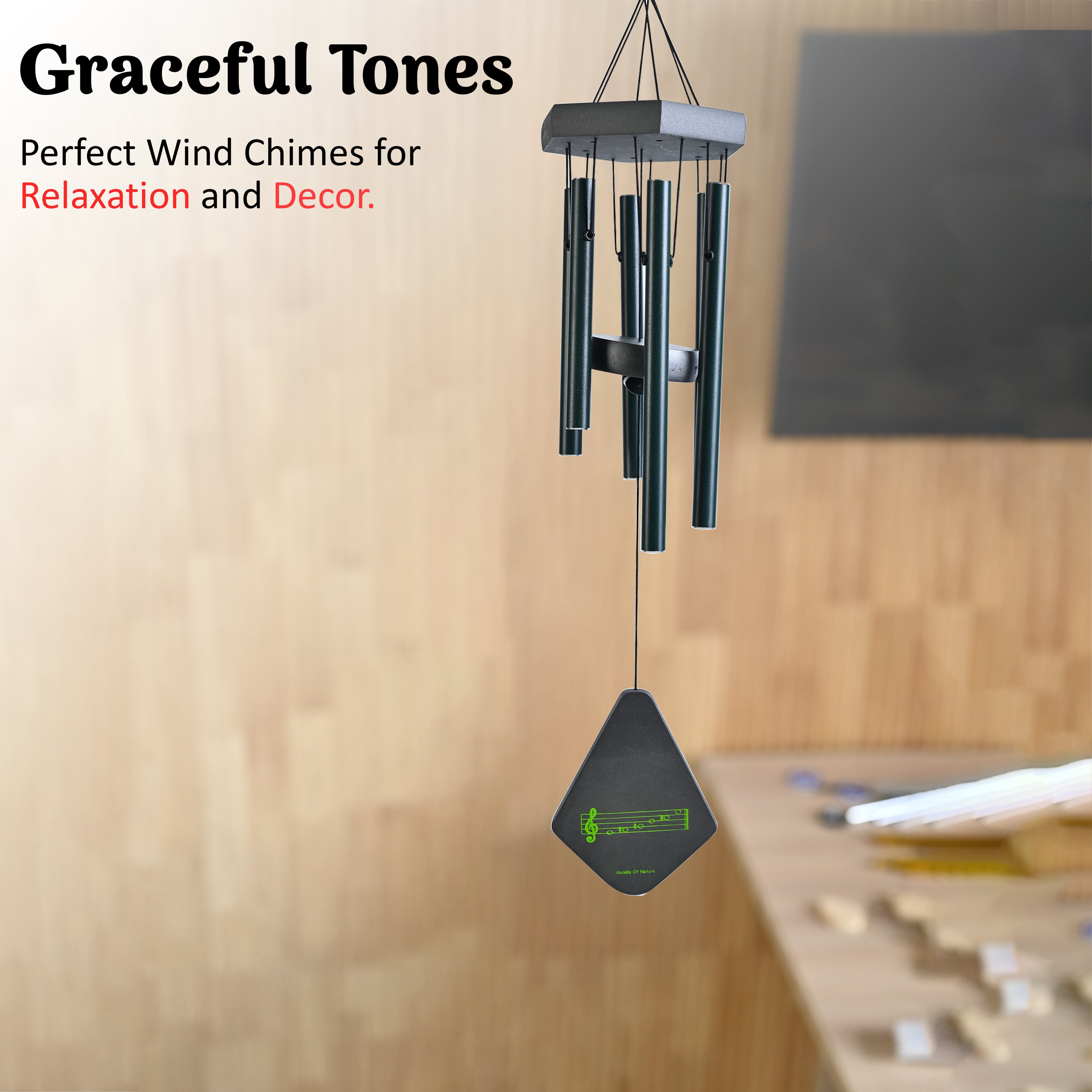 HindCraft Black Metal Wind Chime for Home, Balcony & Garden Décor