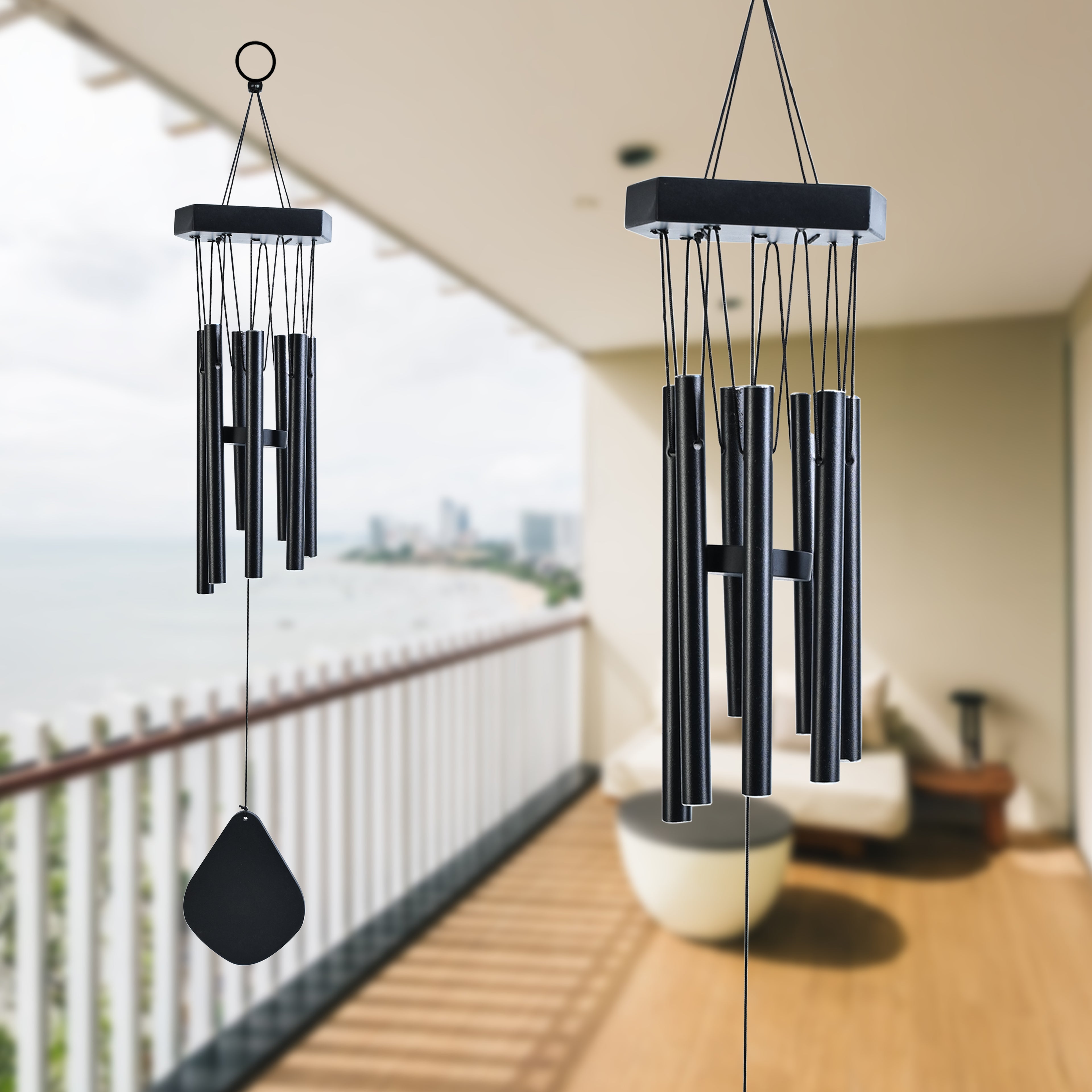 HindCraft Modern Black Wind Chime for Garden, Balcony & Patio Decor