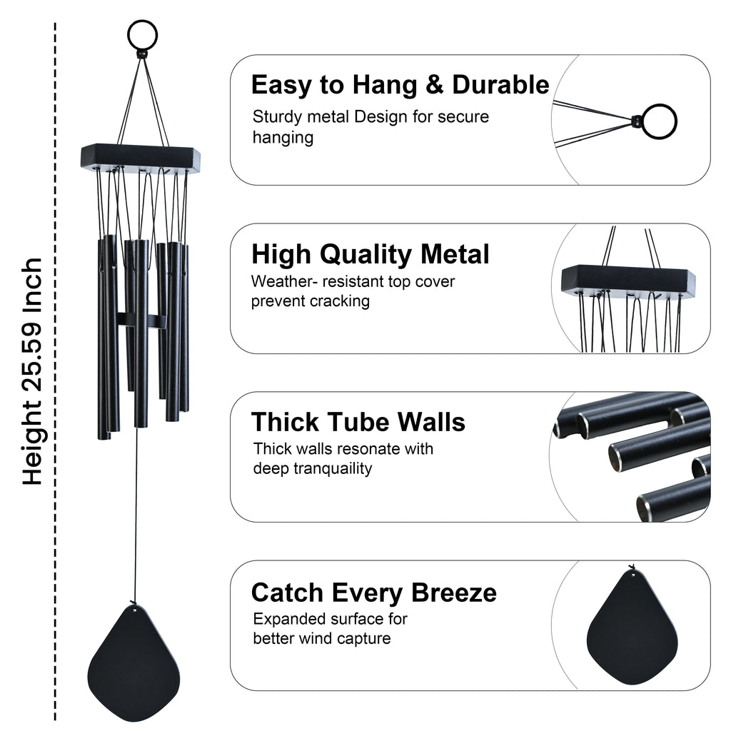 HindCraft Modern Black Wind Chime for Garden, Balcony & Patio Decor