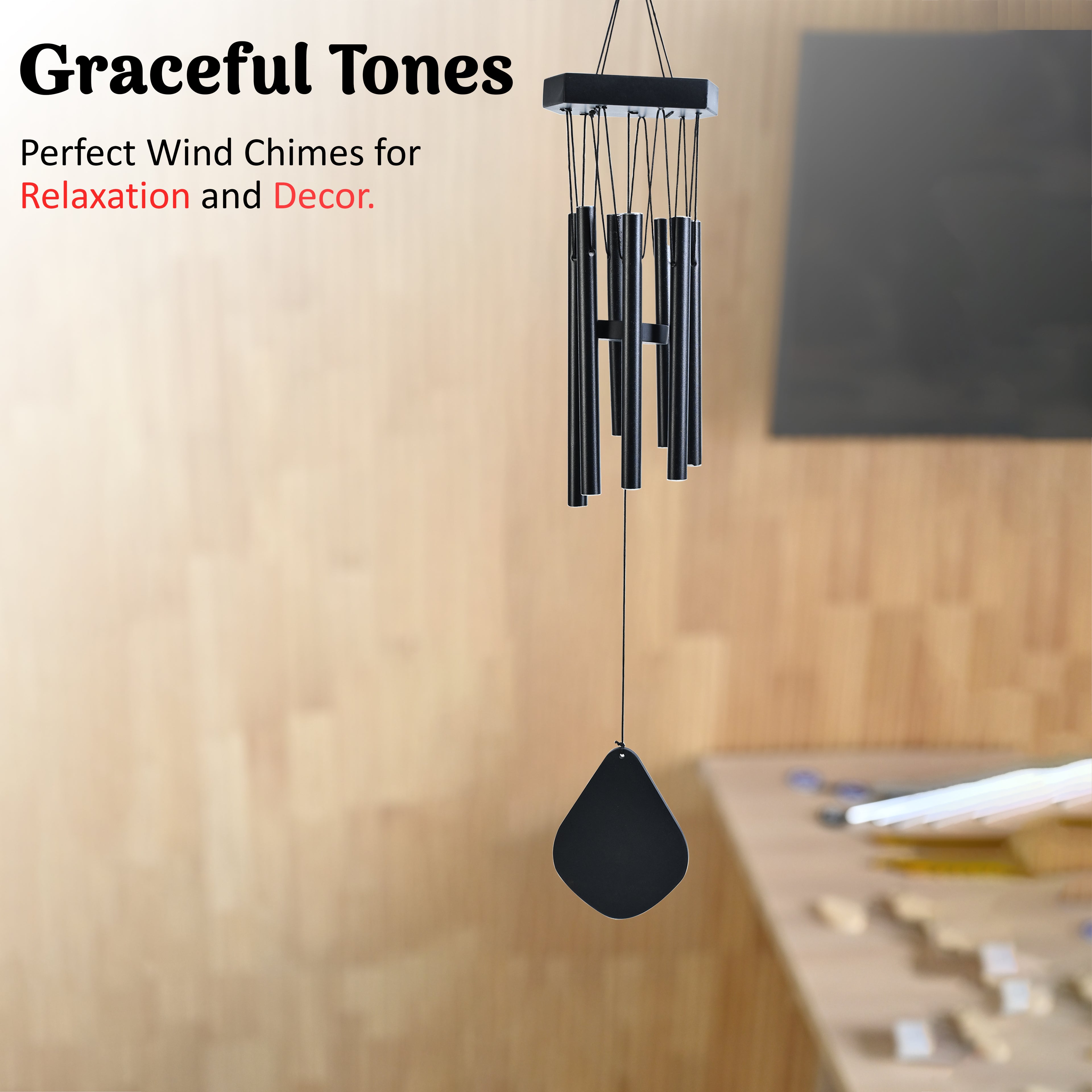 HindCraft Modern Black Wind Chime for Garden, Balcony & Patio Decor