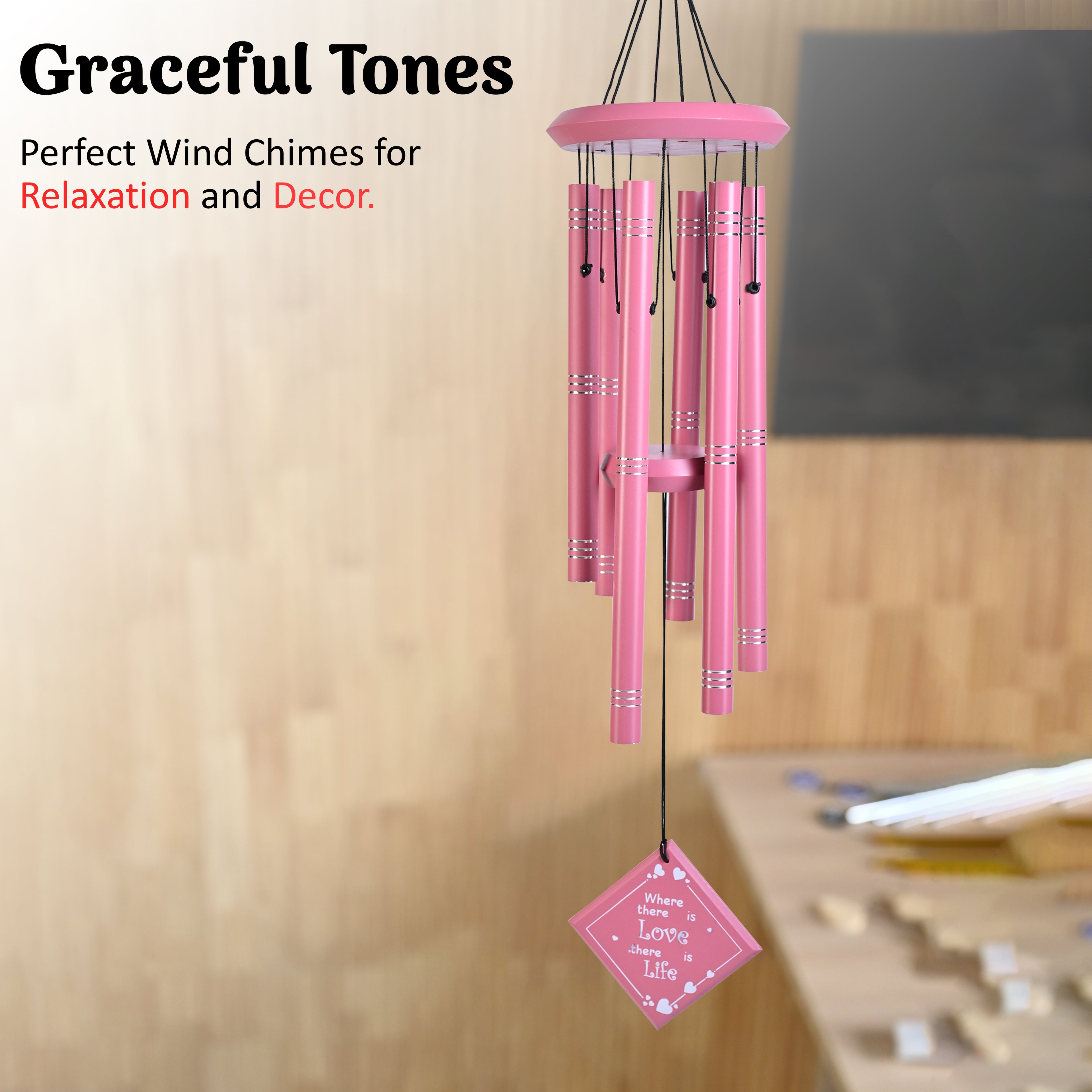 HindCraft Pink Decorative Wind Chime for Balcony, Garden & Gift Giving
