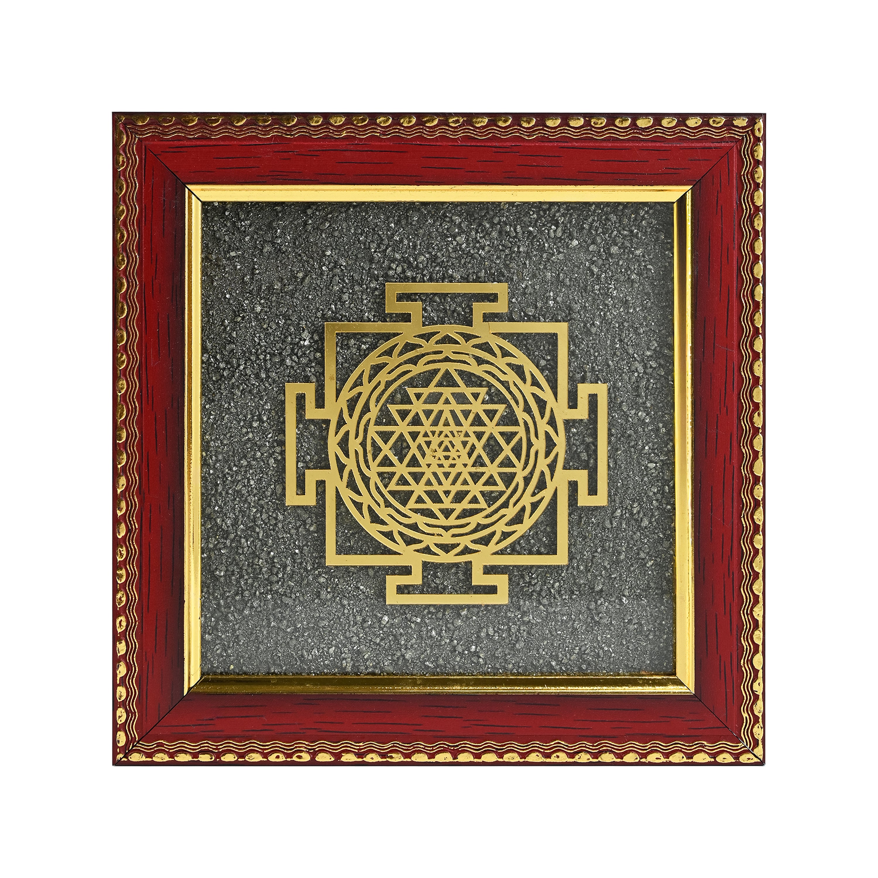 HindCraft Shree Yantra Frame with Raw Pyrite Stone for Wall & Table Décor 7.5×7.5 Inch