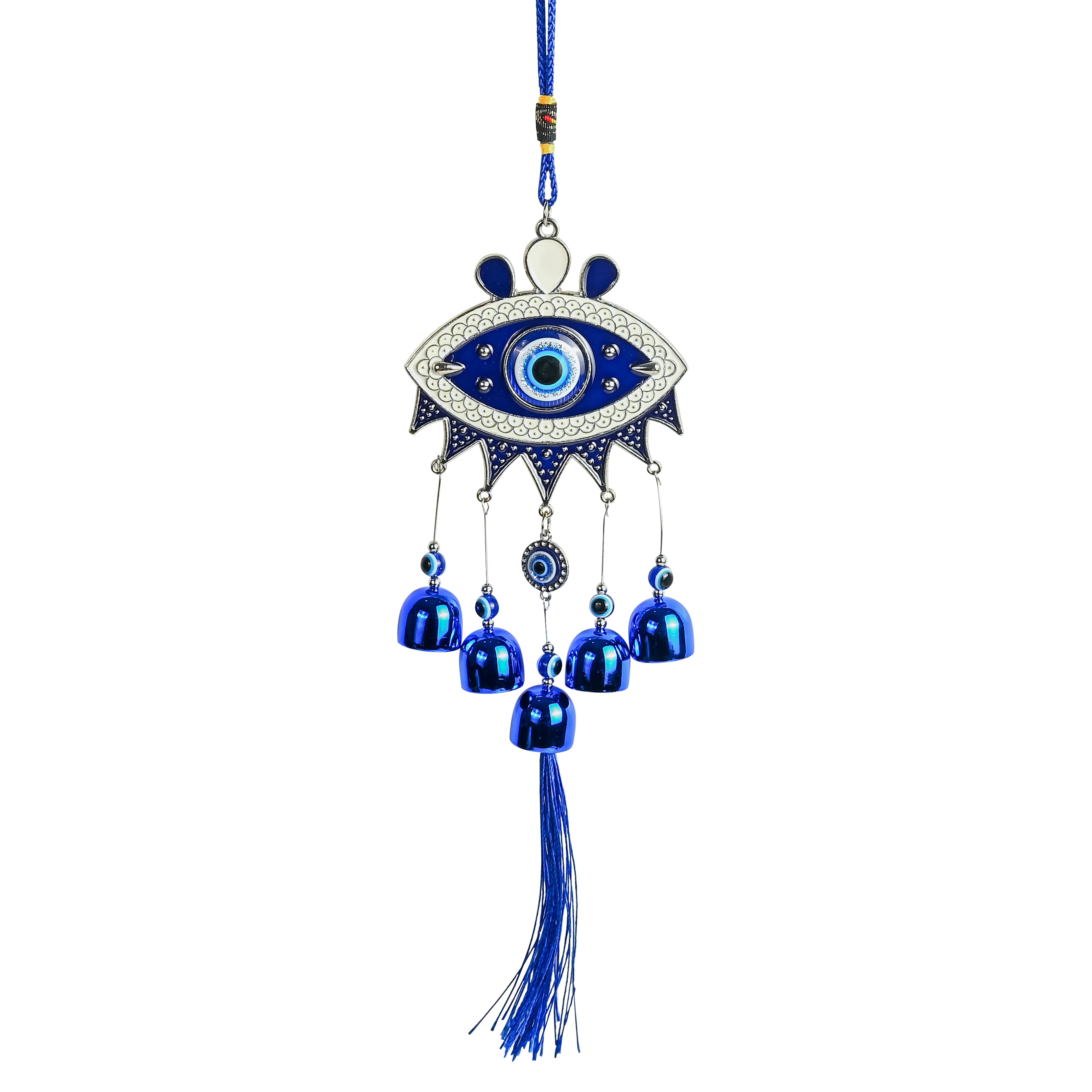 HindCraft Hamsa Evil Eye Hanging with Blue Bells & Tassel | Turkish Nazar Wall & Door Decor
