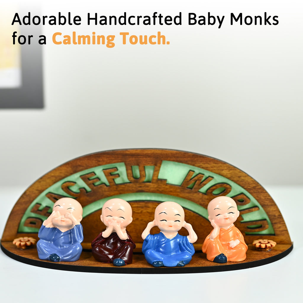 HindCraft Peaceful World Four Monk Showpiece for Home, Office & Table Décor
