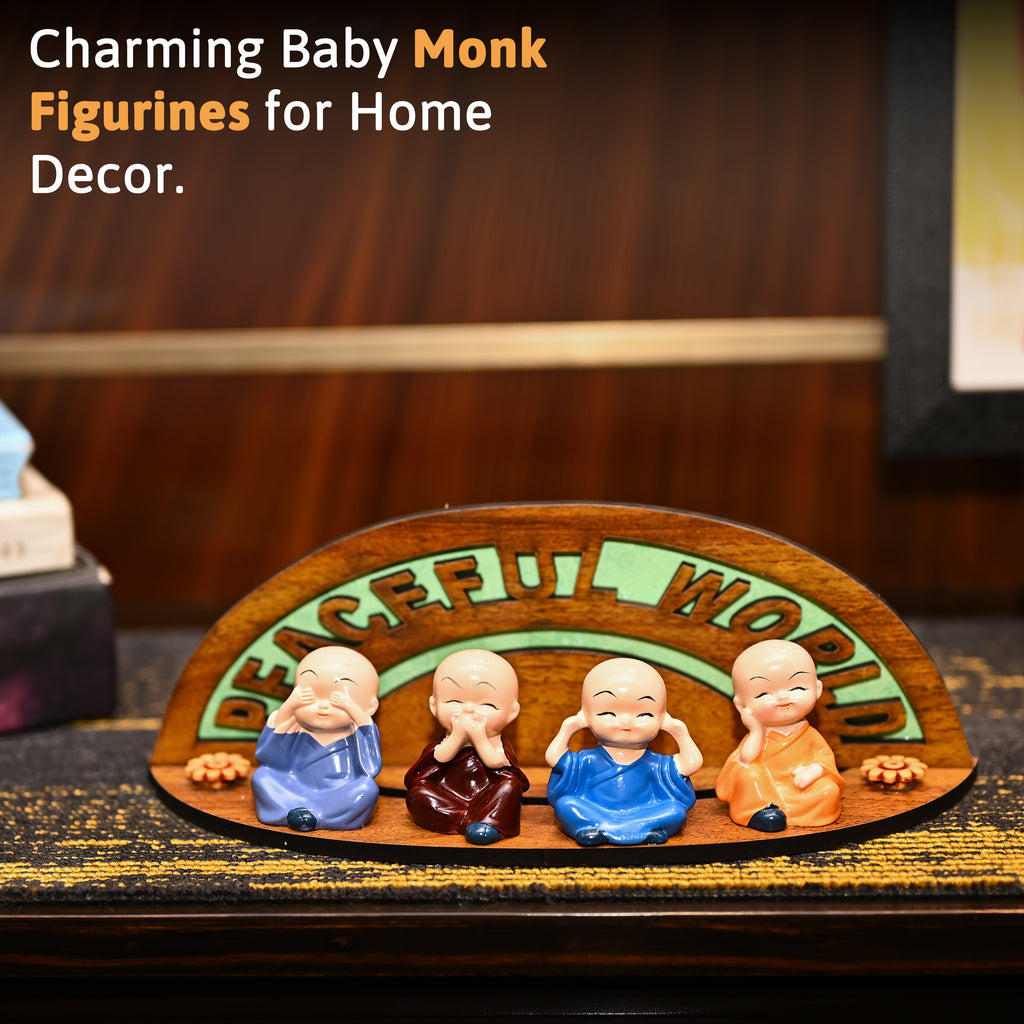 HindCraft Peaceful World Four Monk Showpiece for Home, Office & Table Décor