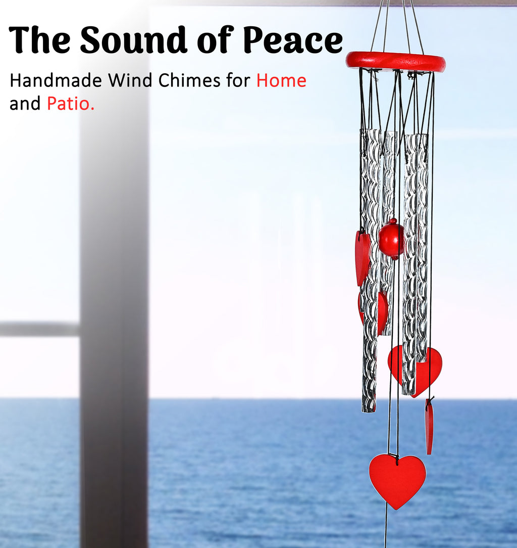 HindCraft Red Heart Wind Chime for Home Decor Hanging Metal Chime