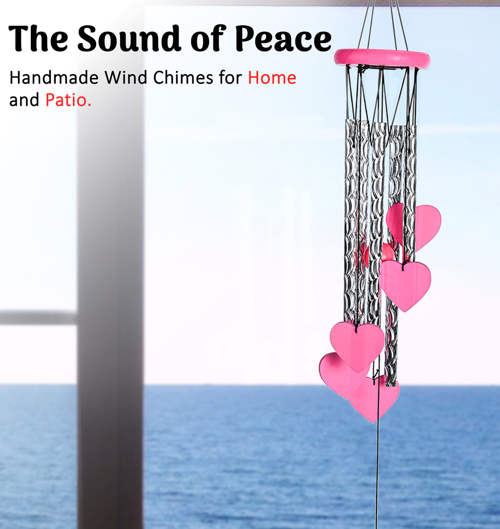 HindCraft Pink Heart Wind Chime for Home Décor, Balcony Hanging, Romantic Gift