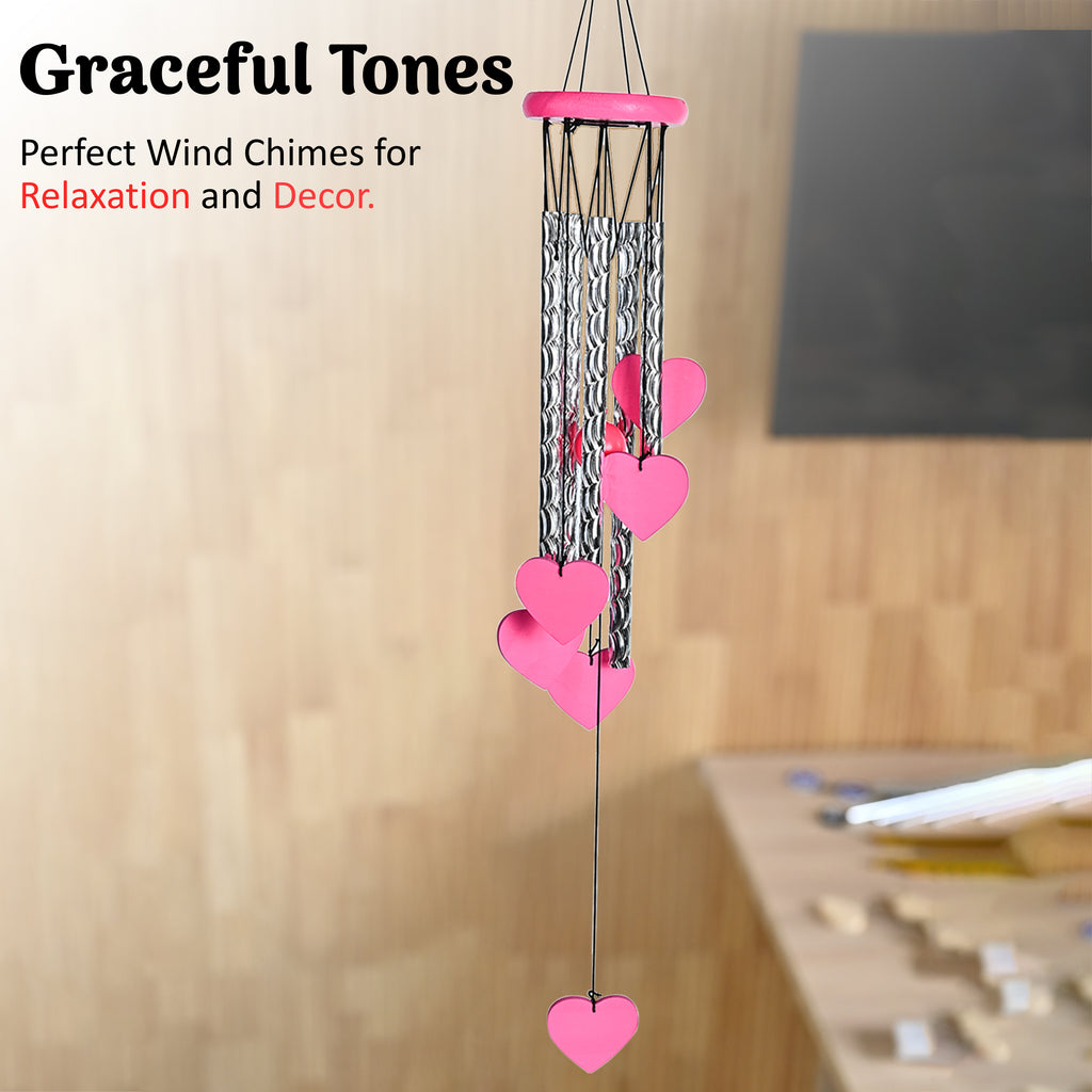 HindCraft Pink Heart Wind Chime for Home Décor, Balcony Hanging, Romantic Gift