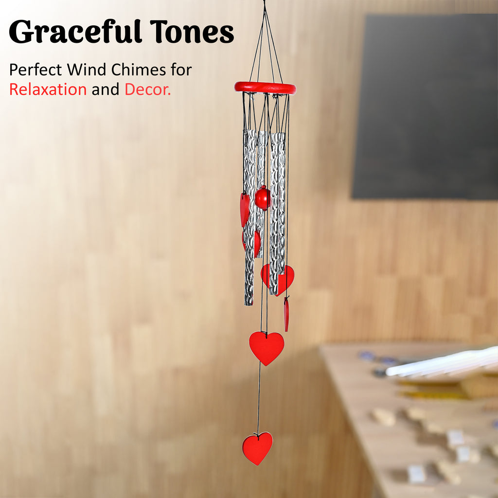 HindCraft Red Heart Wind Chime for Home Decor Hanging Metal Chime