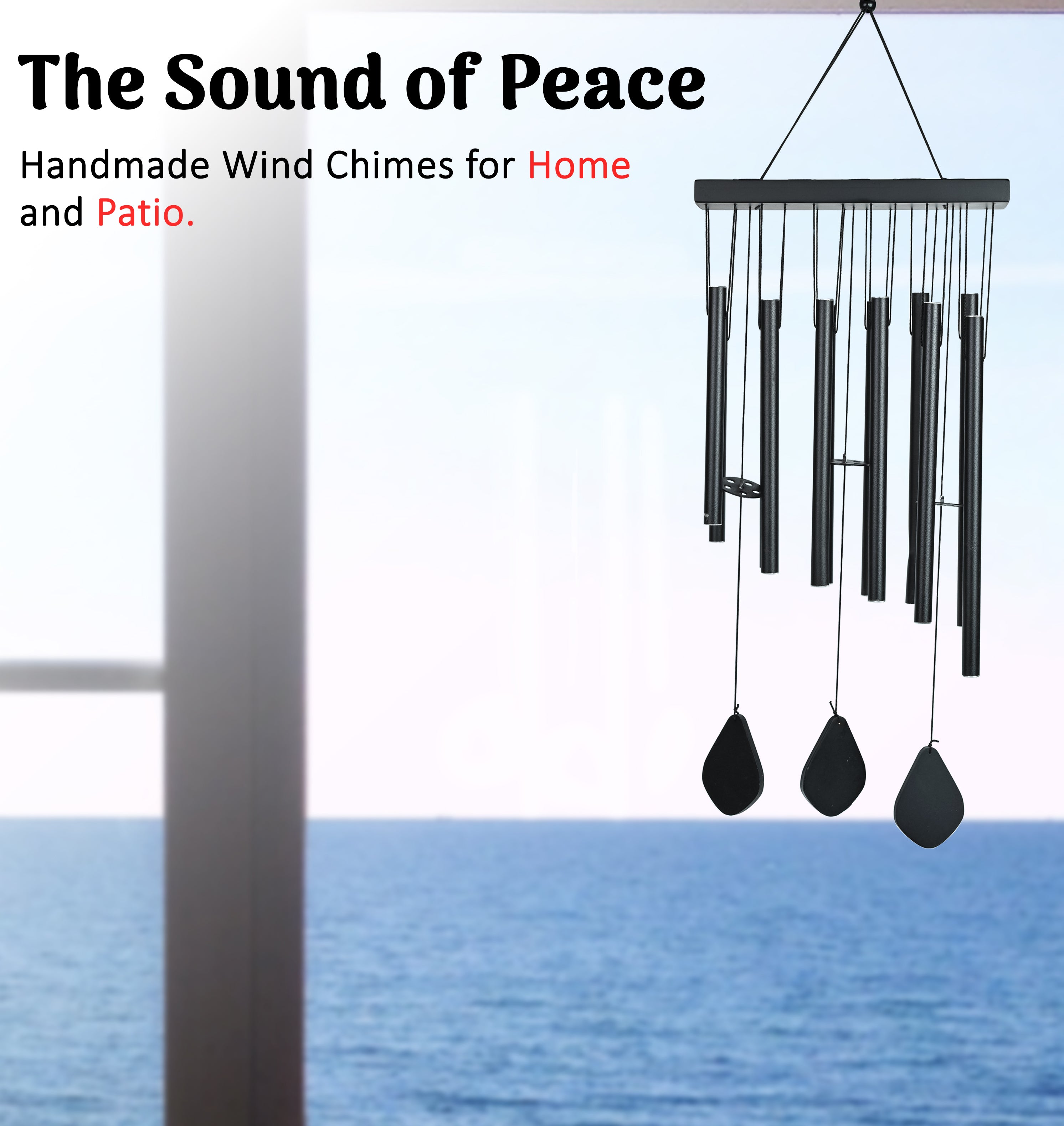 HindCraft Black Metal Wind Chime for Home, Balcony & Garden Décor