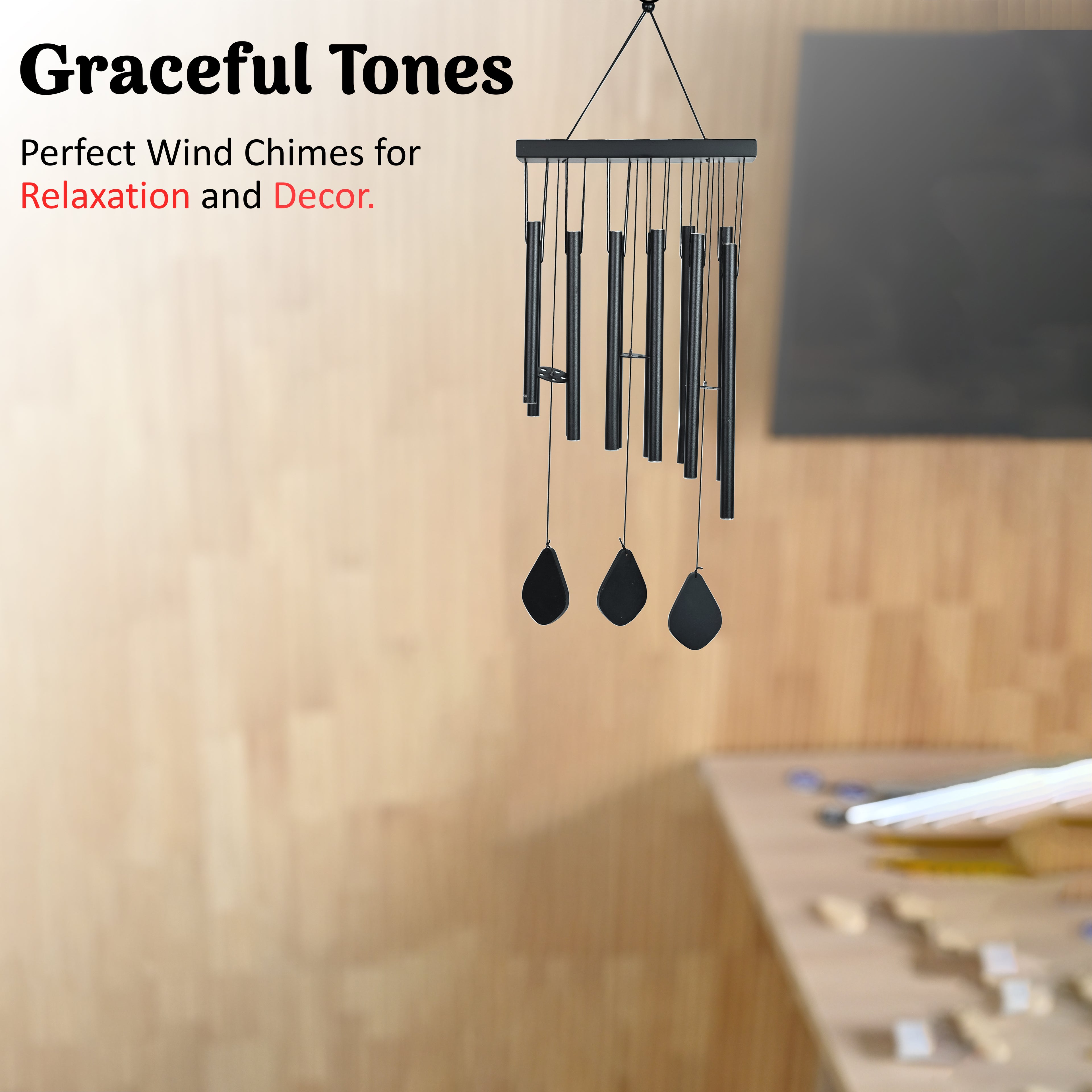 HindCraft Black Metal Wind Chime for Home, Balcony & Garden Décor