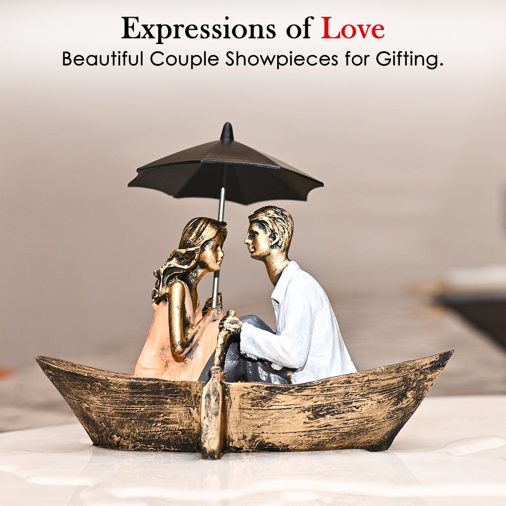 HindCraft Romantic Couple Boat Showpiece with Umbrella for Home, Living Room, Bedroom & Table Décor