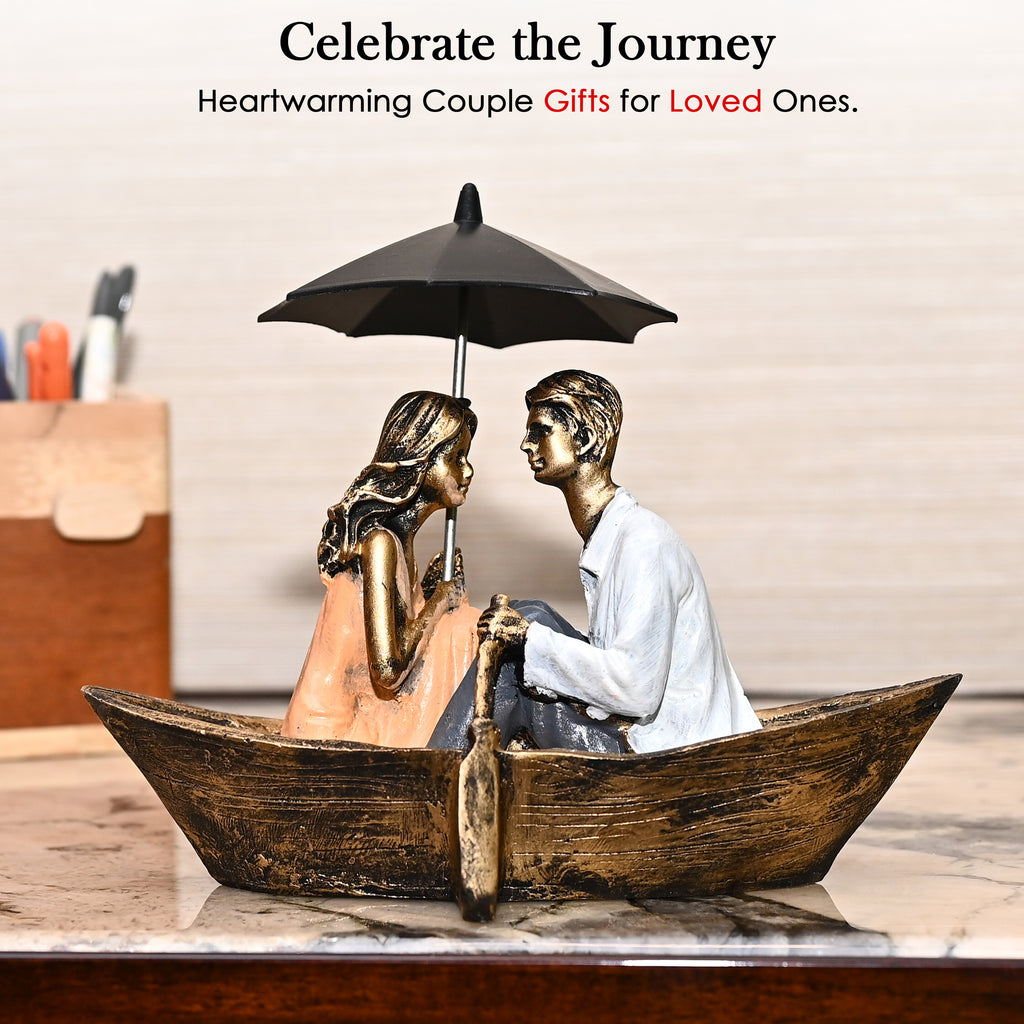HindCraft Romantic Couple Boat Showpiece with Umbrella for Home, Living Room, Bedroom & Table Décor