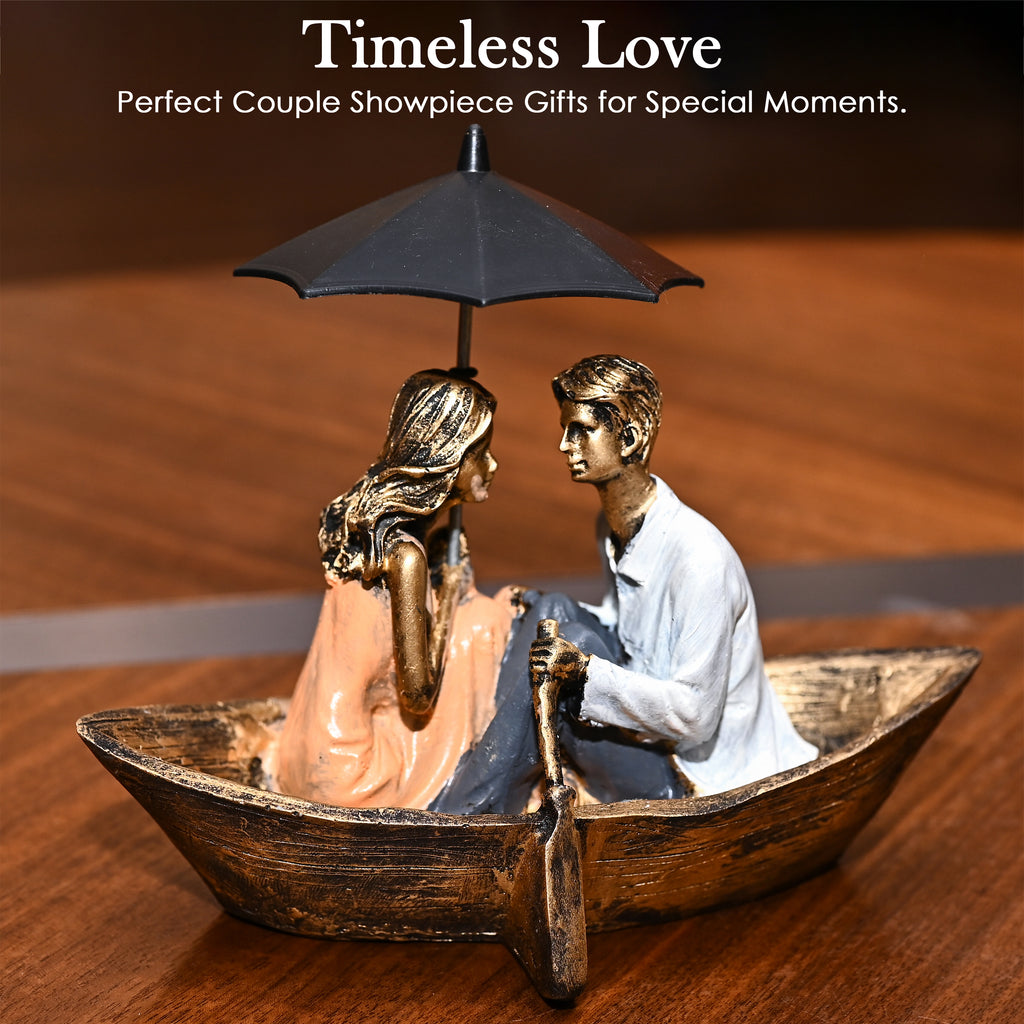 HindCraft Romantic Couple Boat Showpiece with Umbrella for Home, Living Room, Bedroom & Table Décor