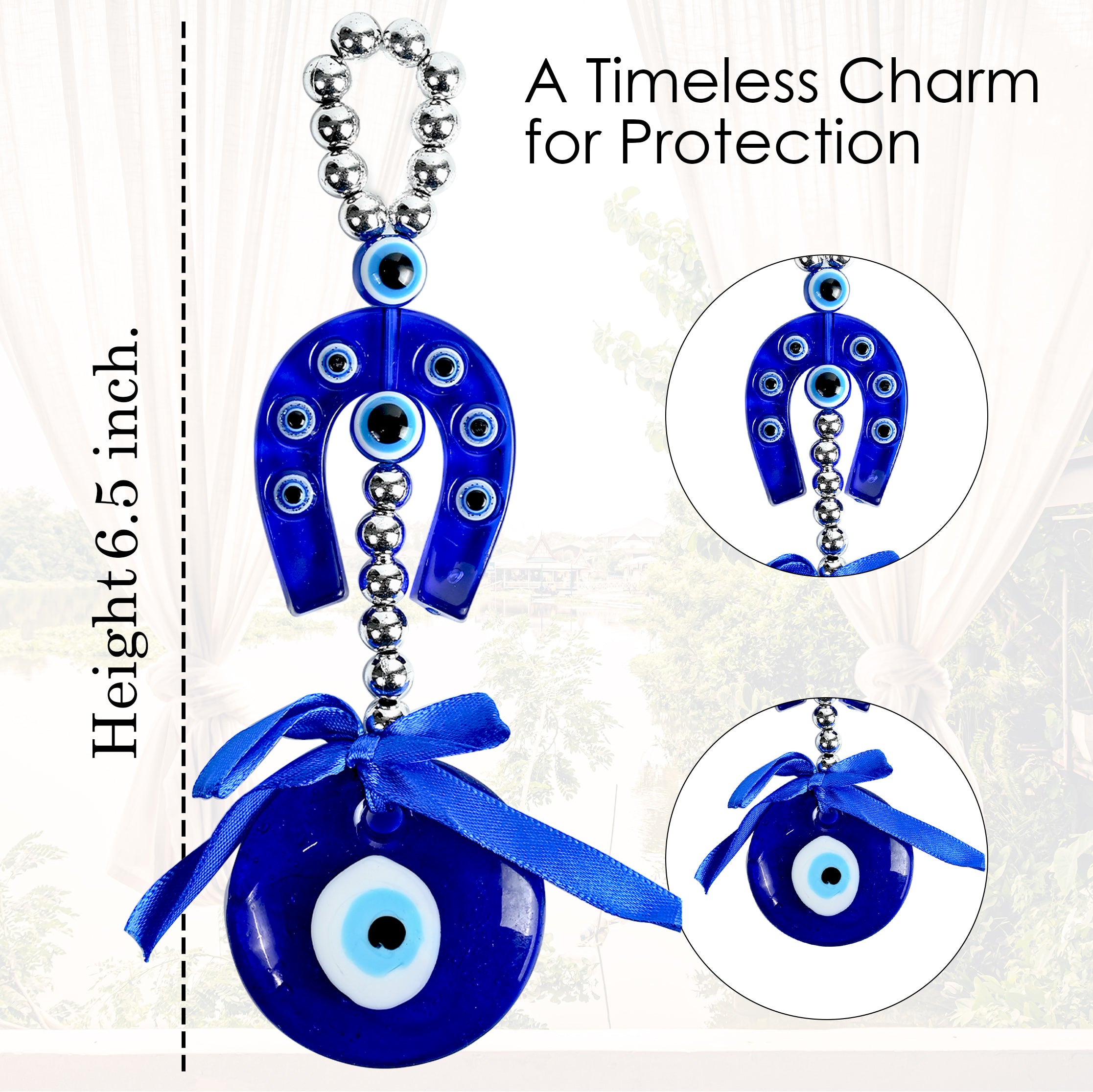 HindCraft Evil Eye Horseshoe Hanging for Home, Car & Office