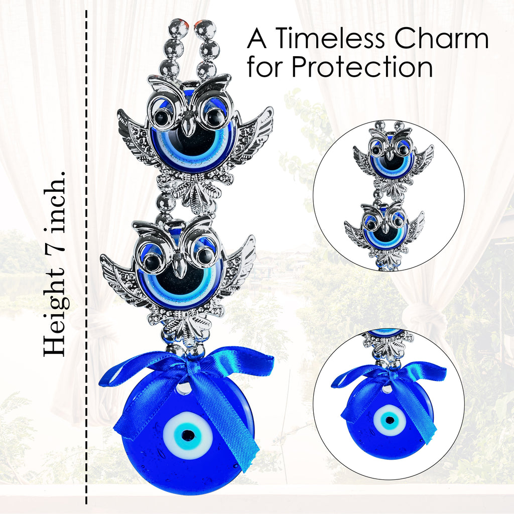 HindCraft Double Owl Evil Eye Hanging for Home, Office & Car