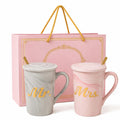 HindCraft Mr & Mrs Ceramic Mug Set with Lids 350 Ml Each