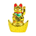HindCraft Golden Lucky Waving Cat Showpiece, Feng Shui Money Cat Sitting on Gold Ingots, Wealth & Good Luck Decor, Lucky Cat Statue for Home, Office, Housewarming, Birthday & Valentine Gift
