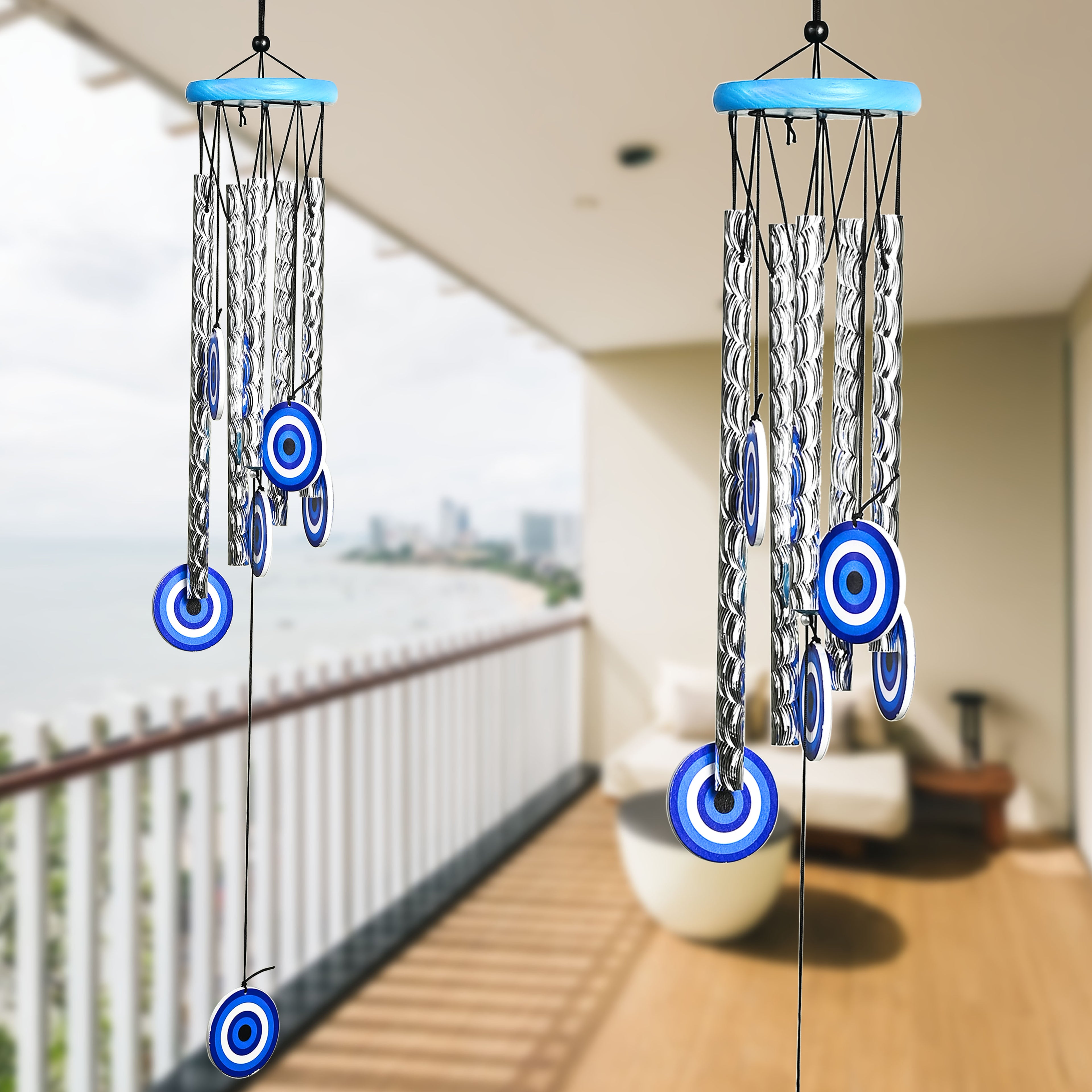 HindCraft Silver Evil Eye Wind Chime for Home & Garden