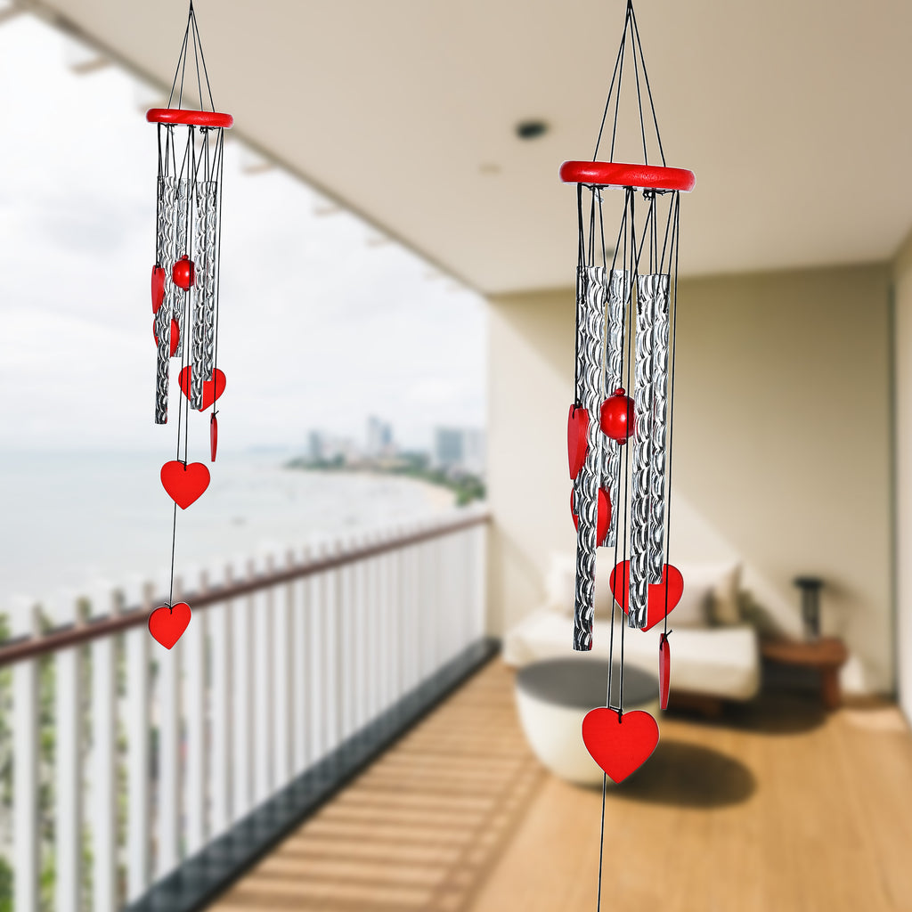 HindCraft Red Heart Wind Chime for Home Decor Hanging Metal Chime