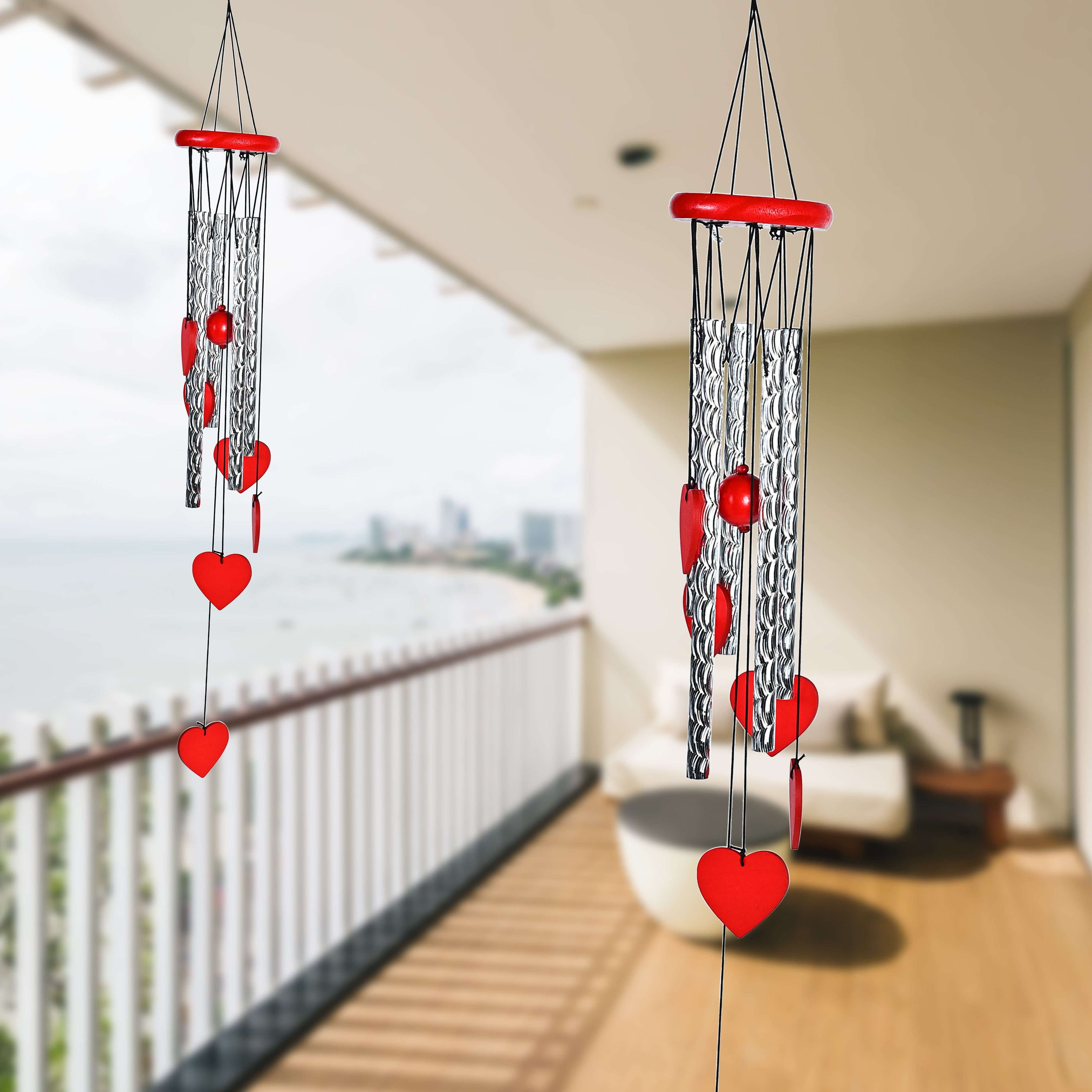 HindCraft Red Heart Wind Chime for Home Decor Hanging Metal Chime